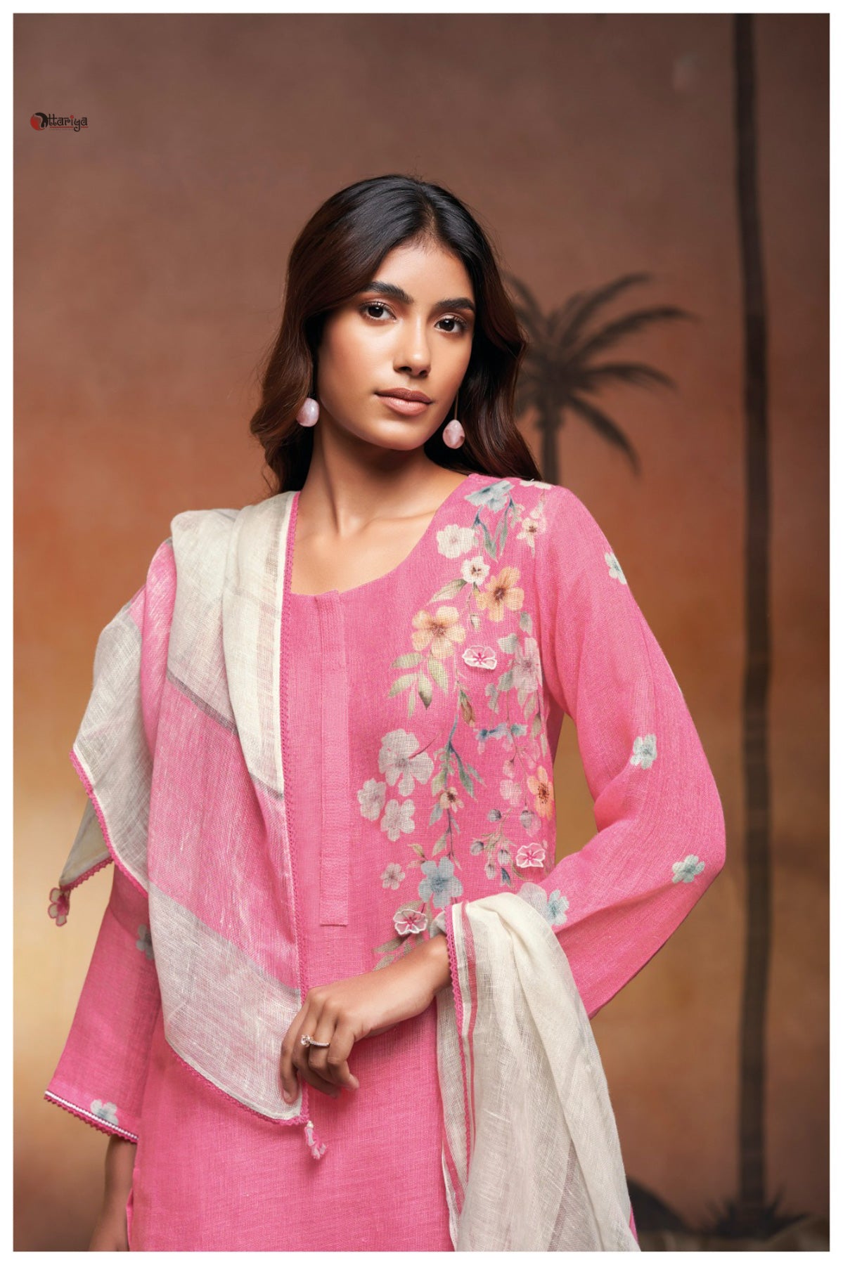 Flamingo Coral Pink Silk Linen Kurta Set