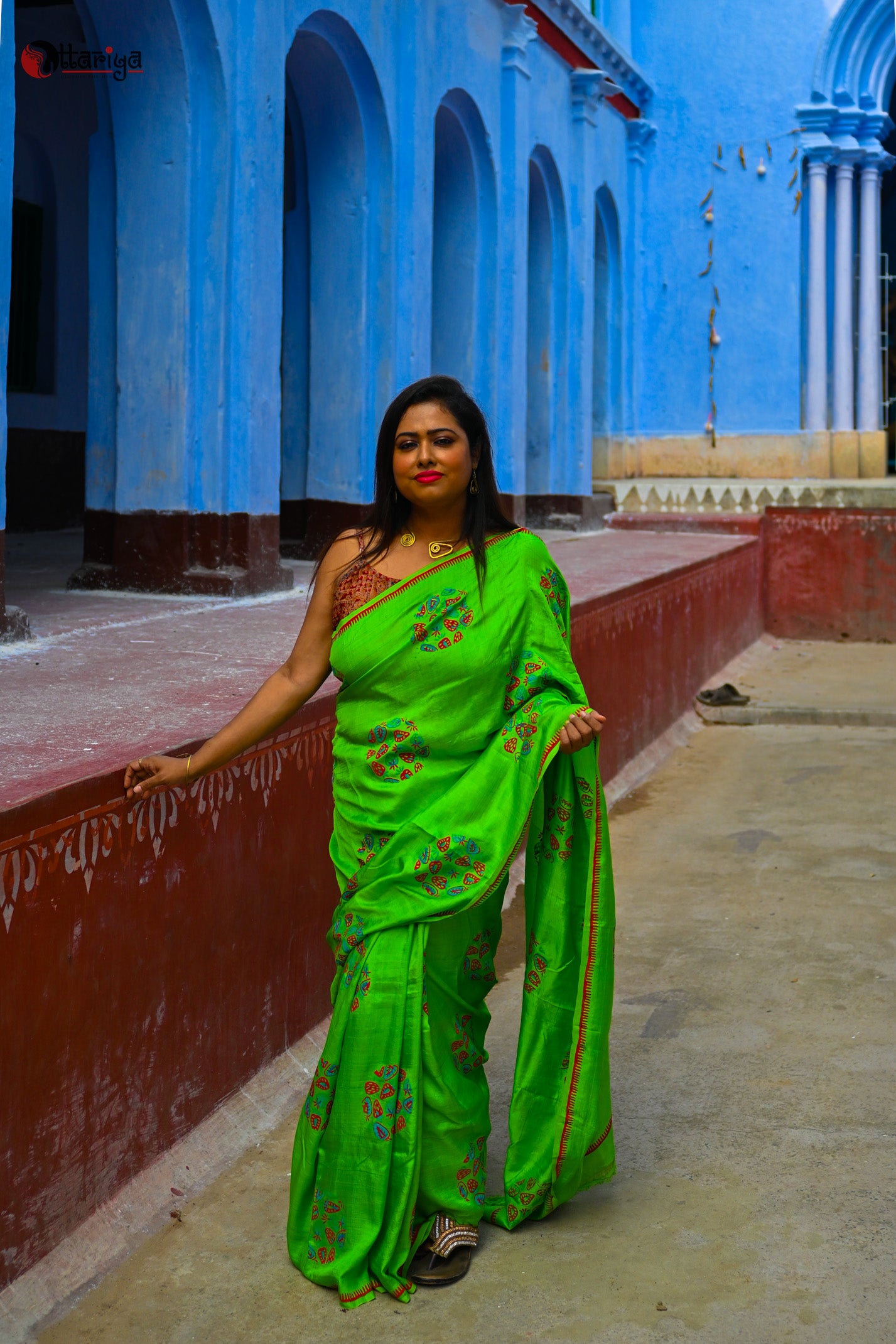 Green Strawberry Siljk Saree