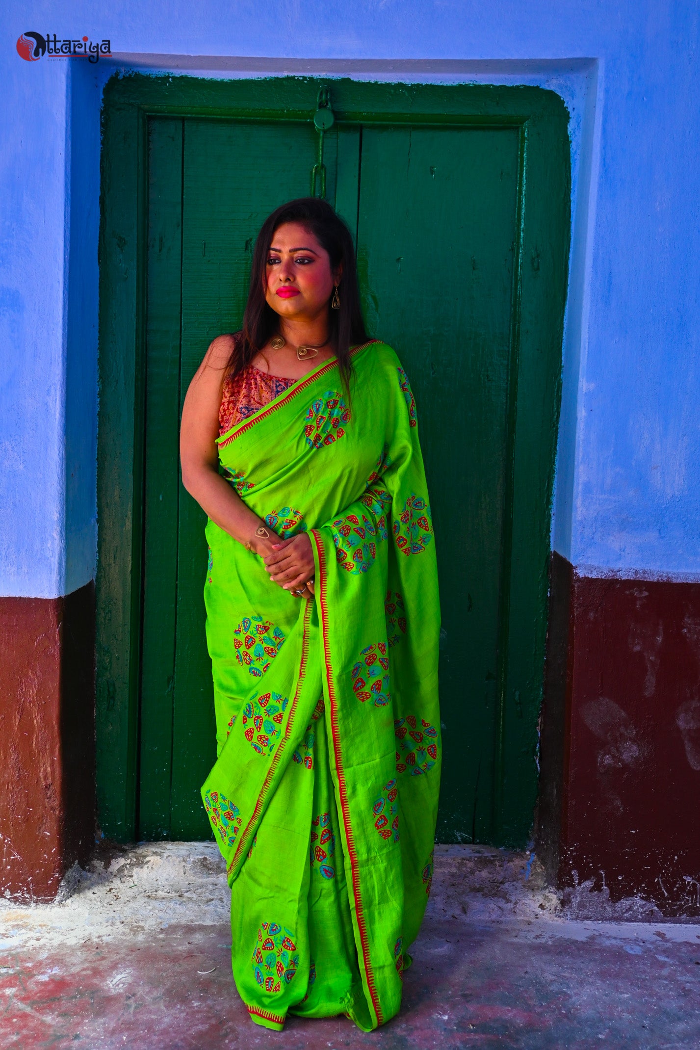 Green Strawberry Siljk Saree