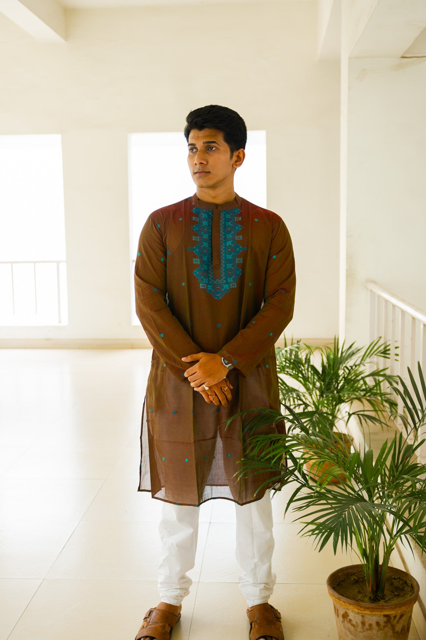 Choco jamdani silk kurta
