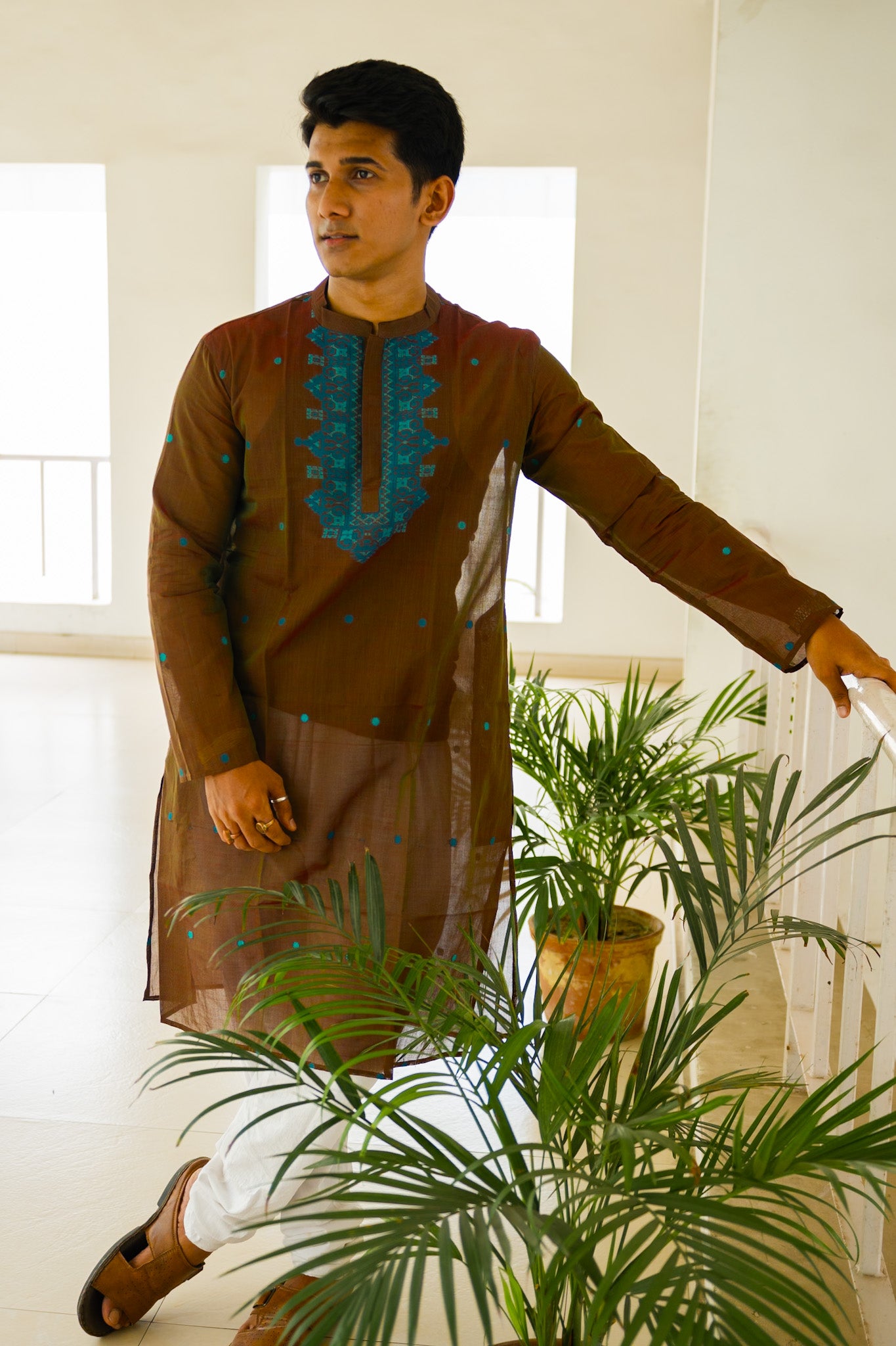 Choco jamdani silk kurta