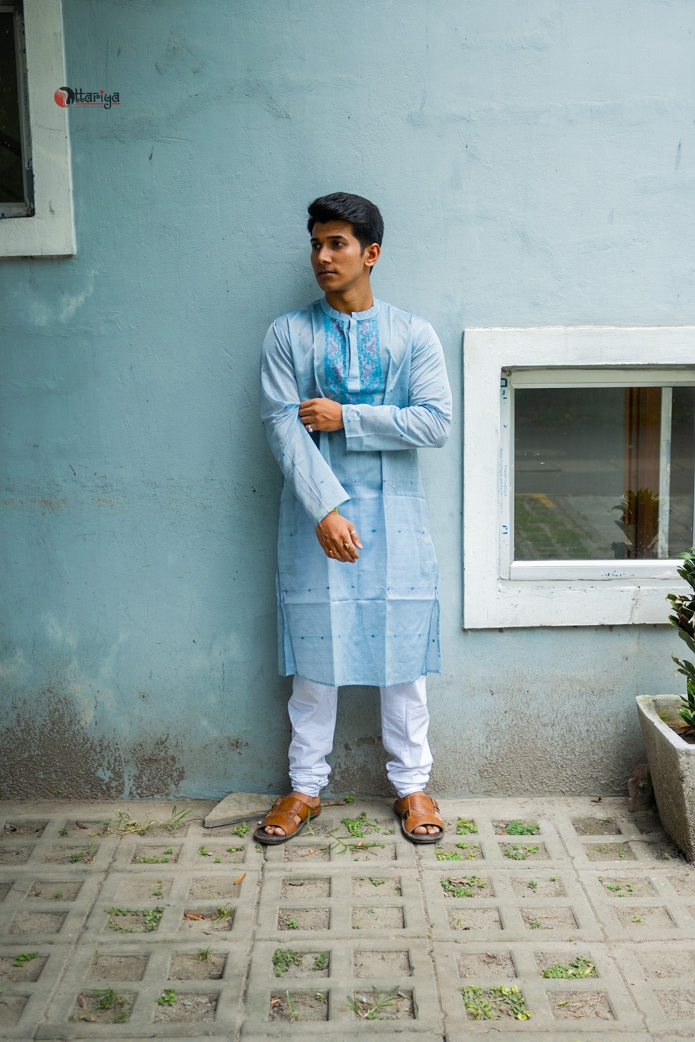 Tasar blue Jamdani long kurti