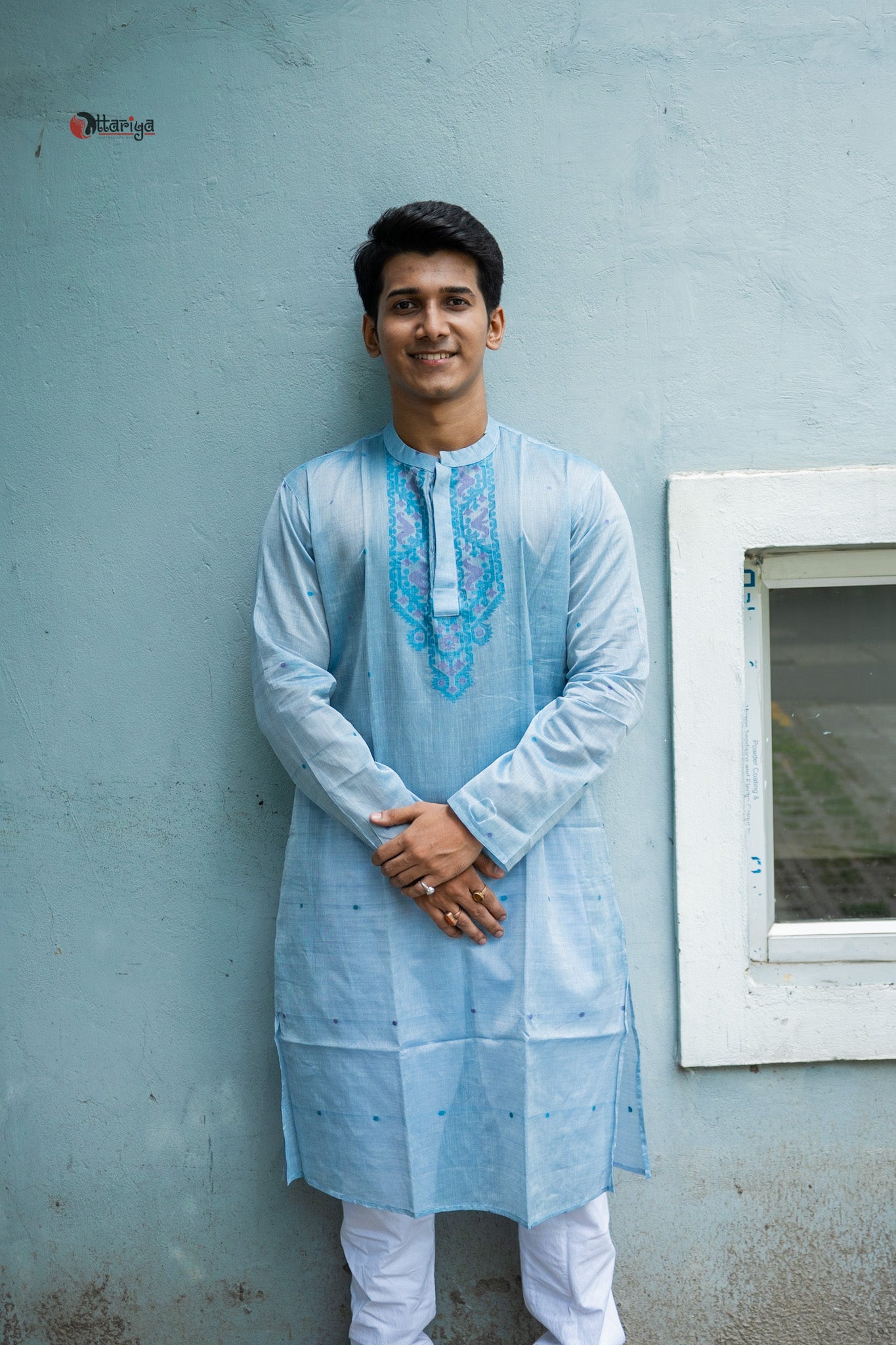 Tasar blue Jamdani long kurti