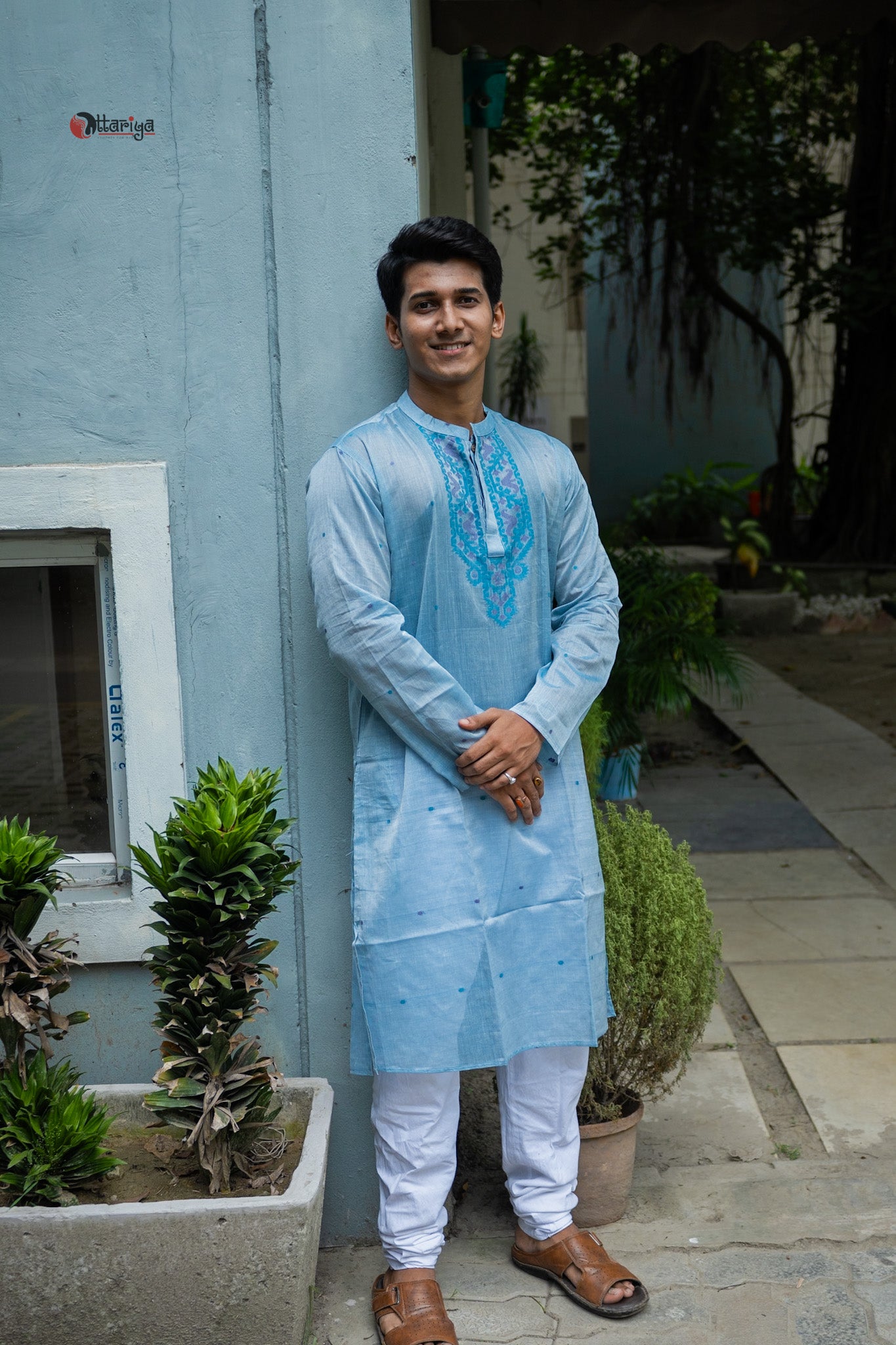 Tasar blue Jamdani long kurti