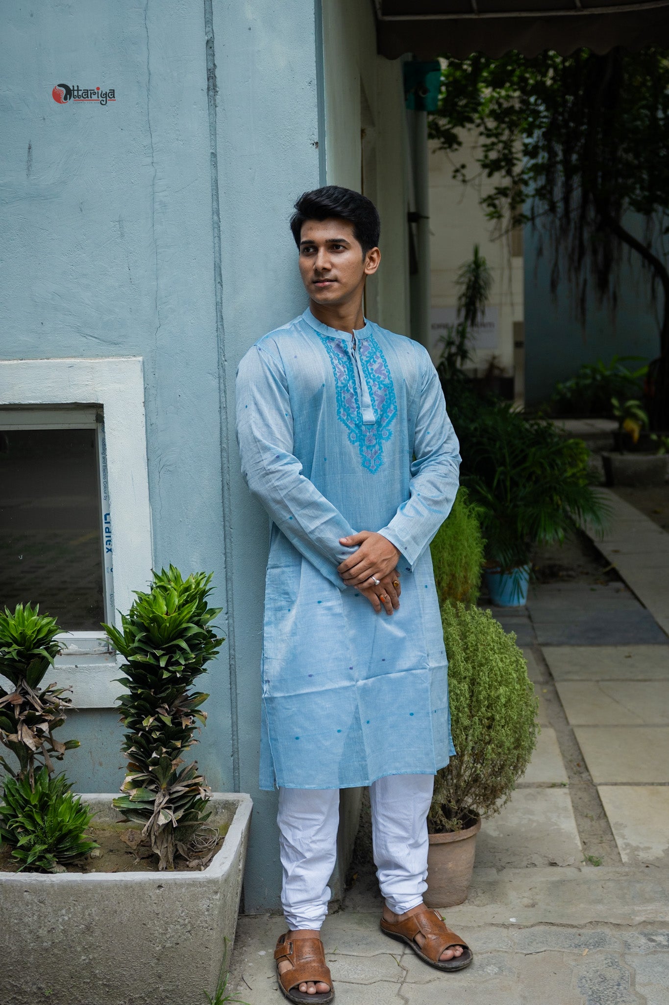 Tasar blue Jamdani long kurti