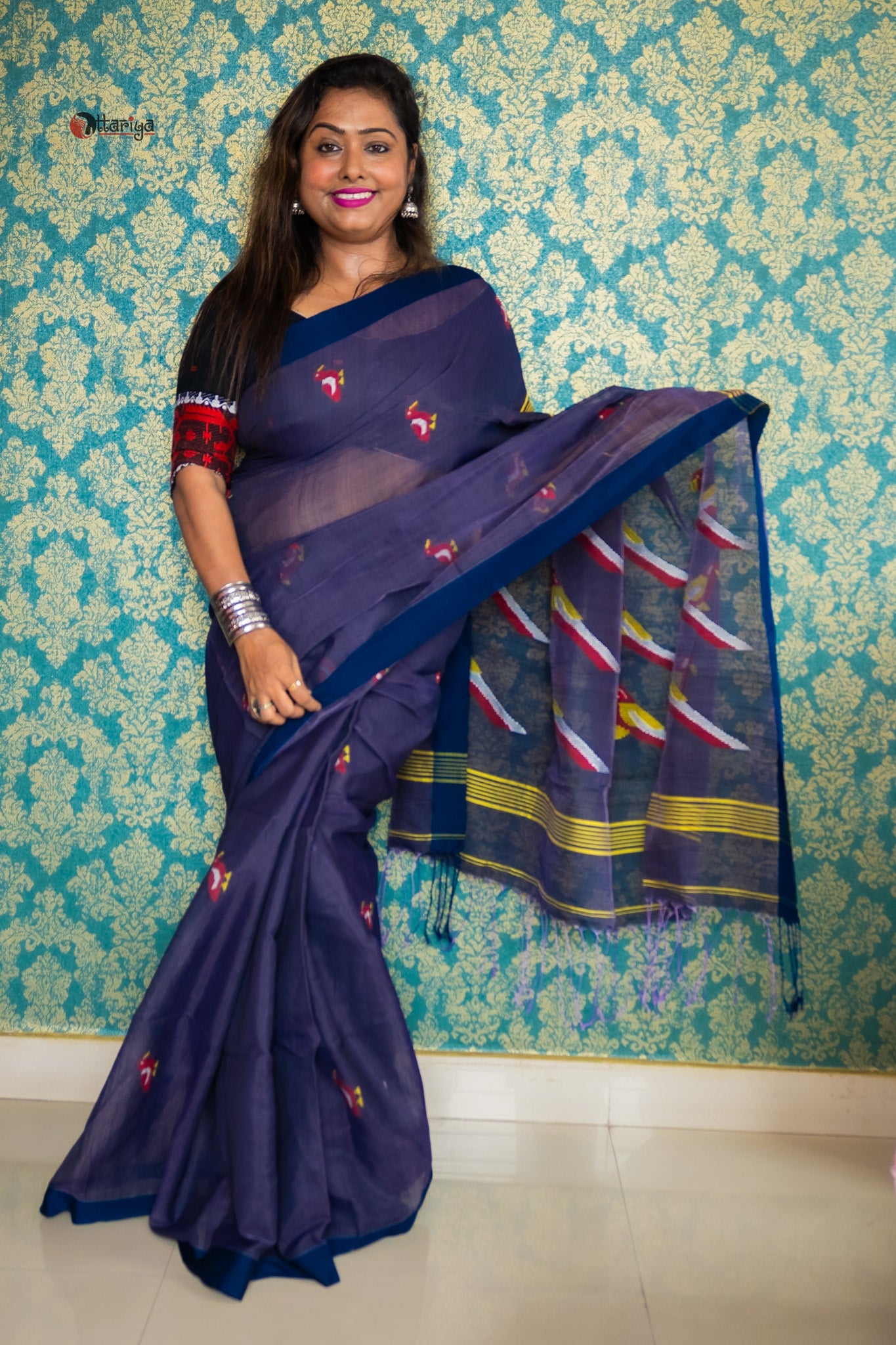 Ink blue Jamdani saree