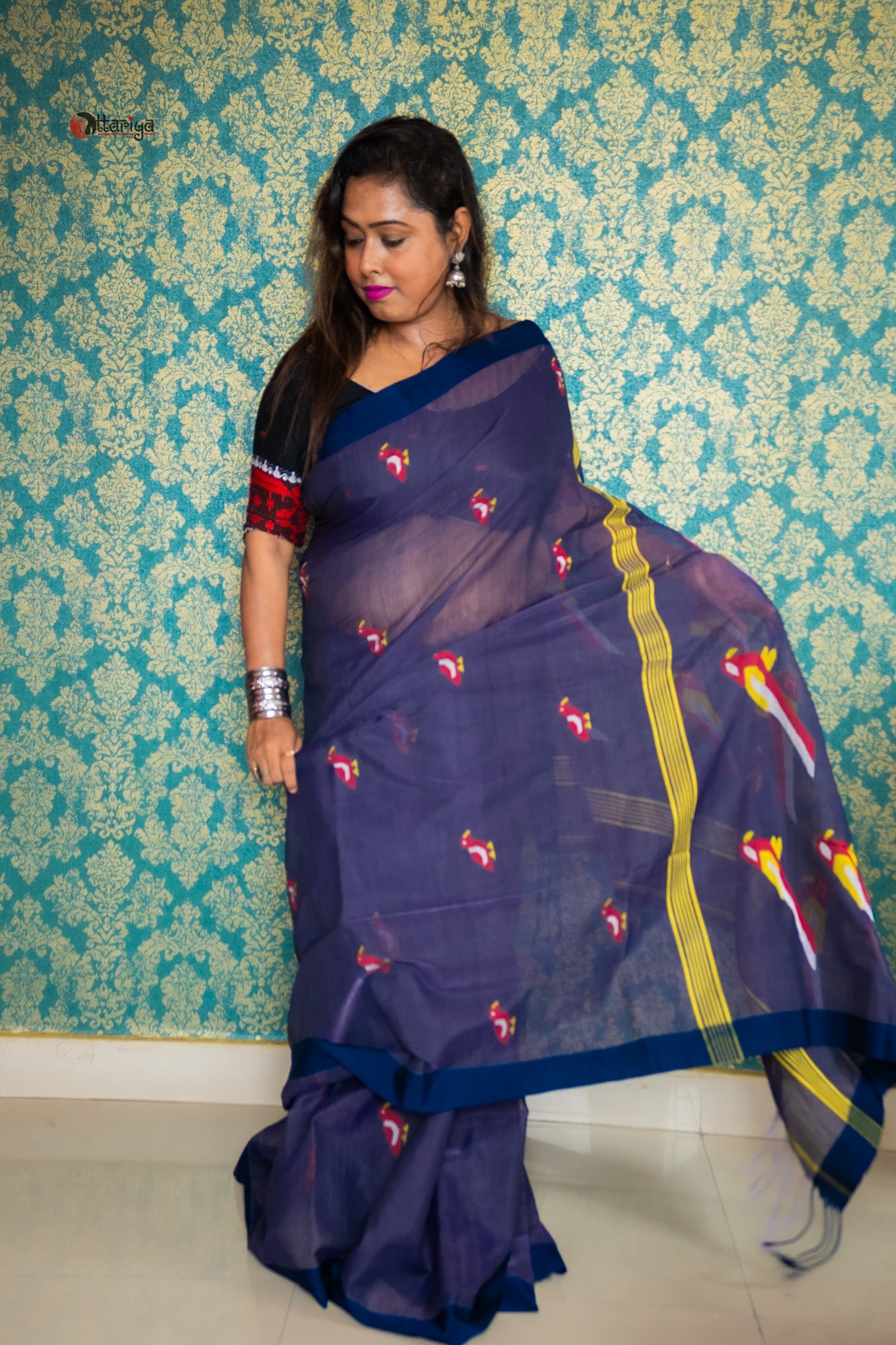 Ink blue Jamdani saree