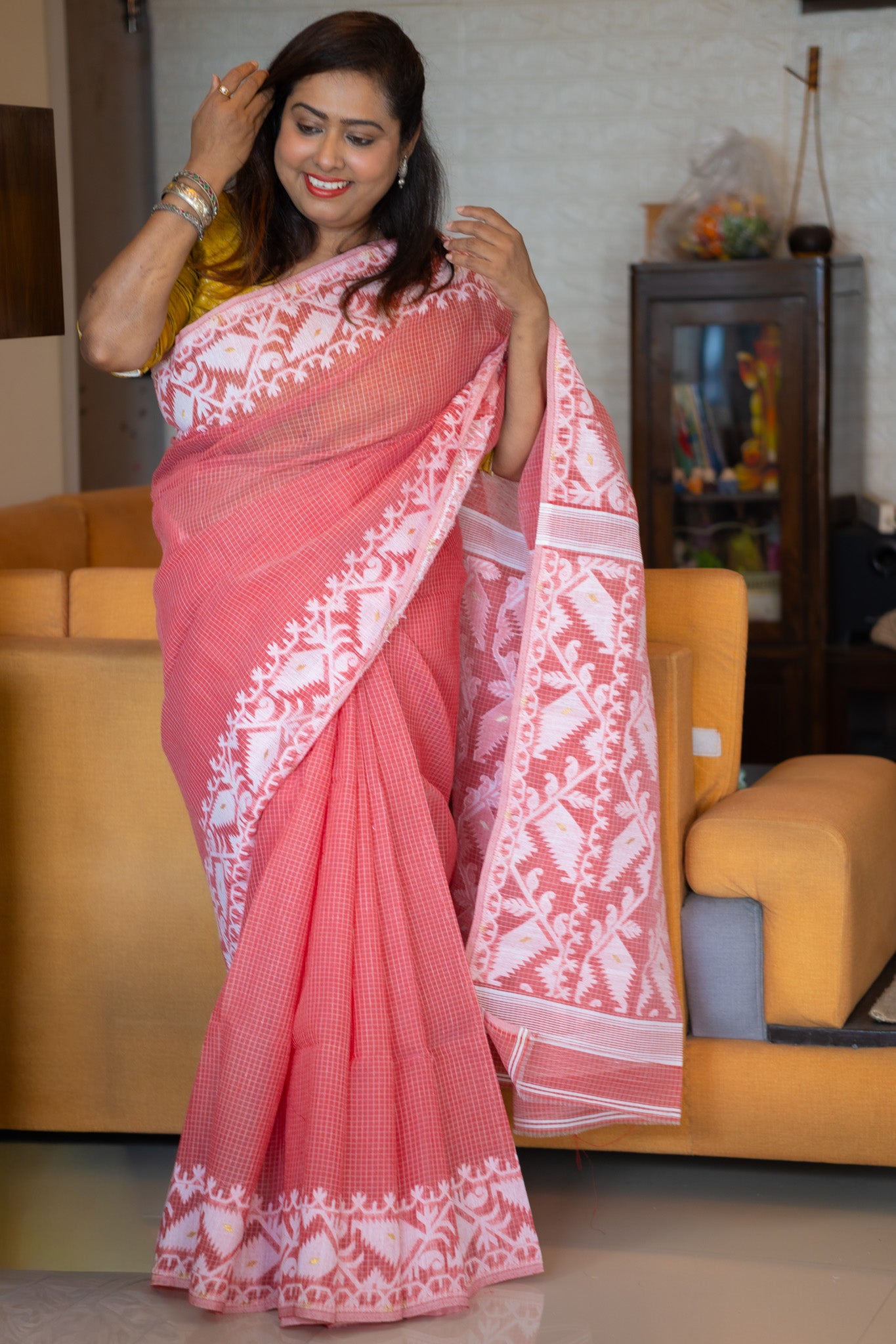 Carrot Kota Dhakai Jamdani Saree - Uttariya
