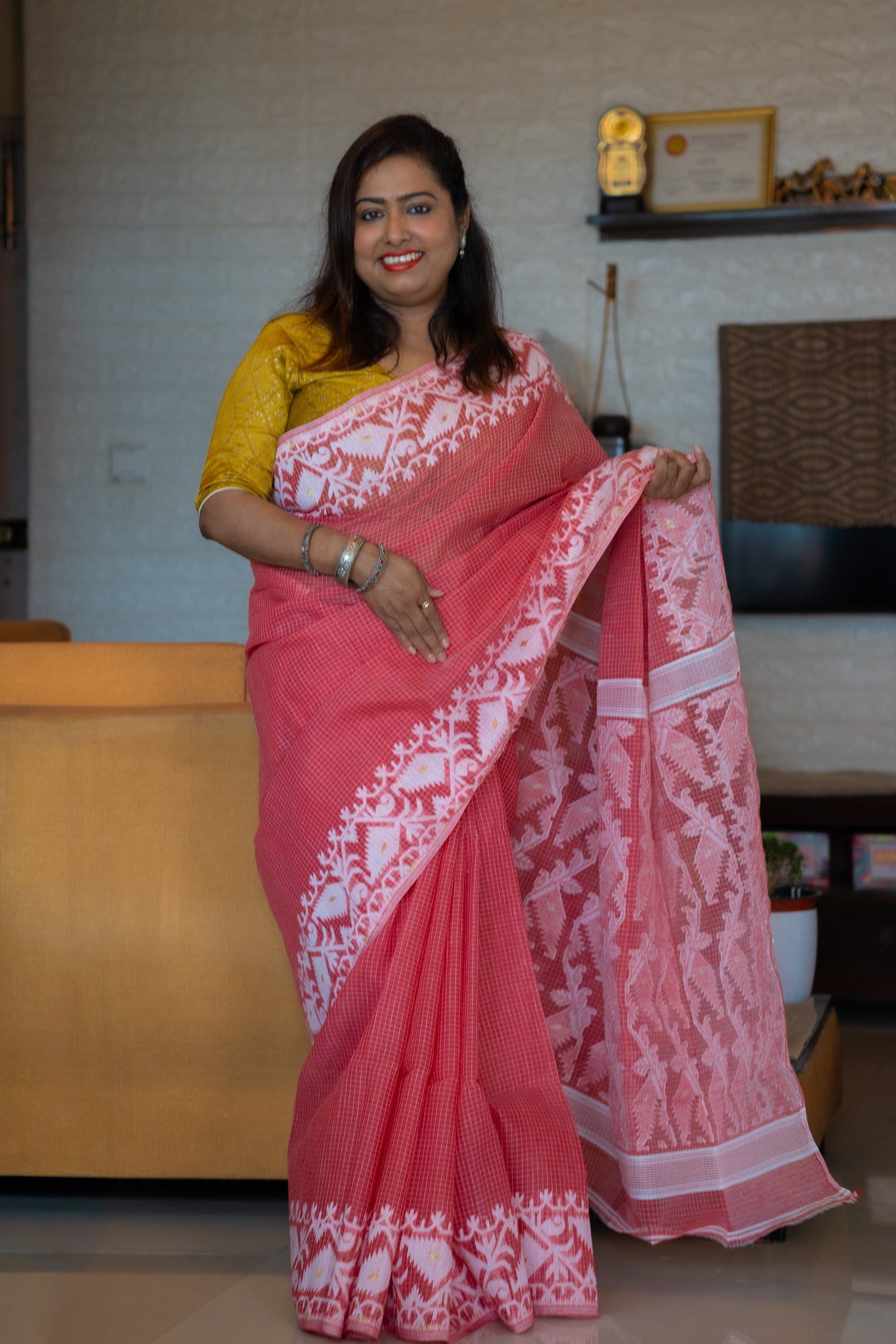 Carrot Kota Dhakai Jamdani Saree - Uttariya