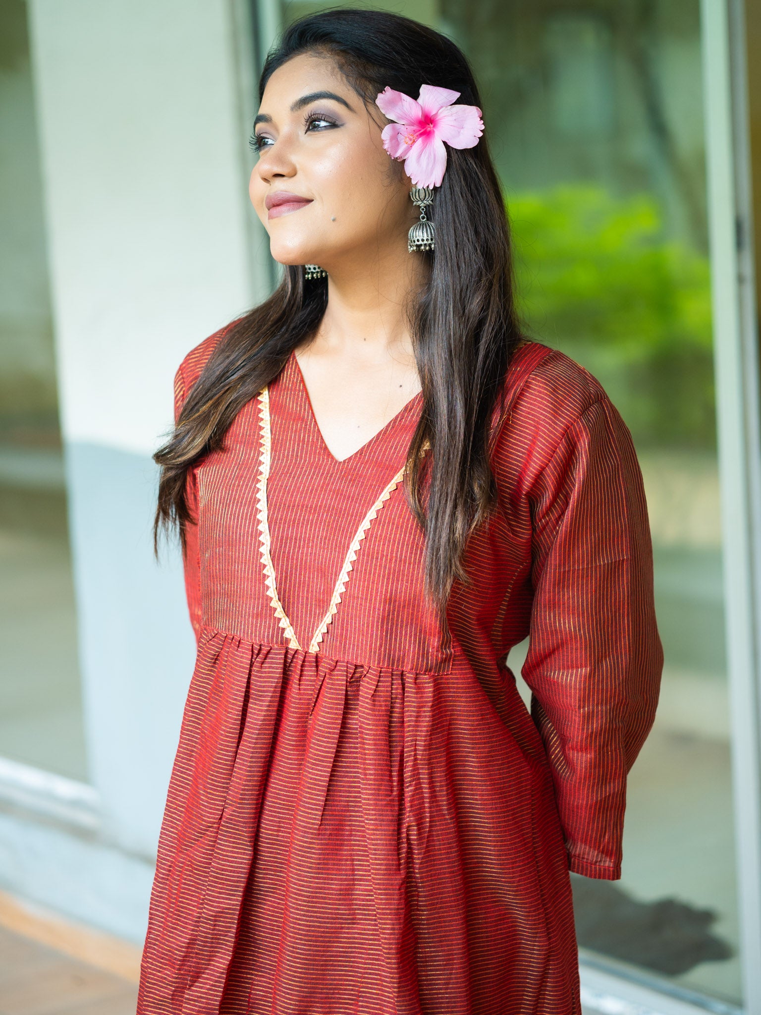 Elegant Chocolate Cotton Midi Dress with Minimal Detailing