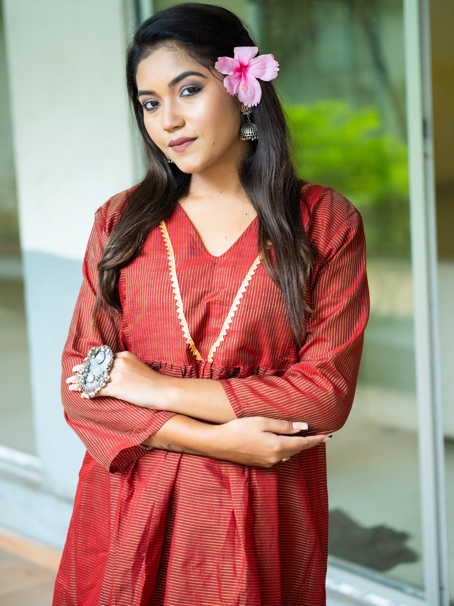 Elegant Chocolate Cotton Midi Dress with Minimal Detailing
