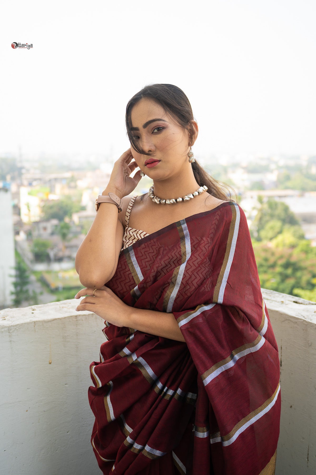 Marron Gold Handloom Saree