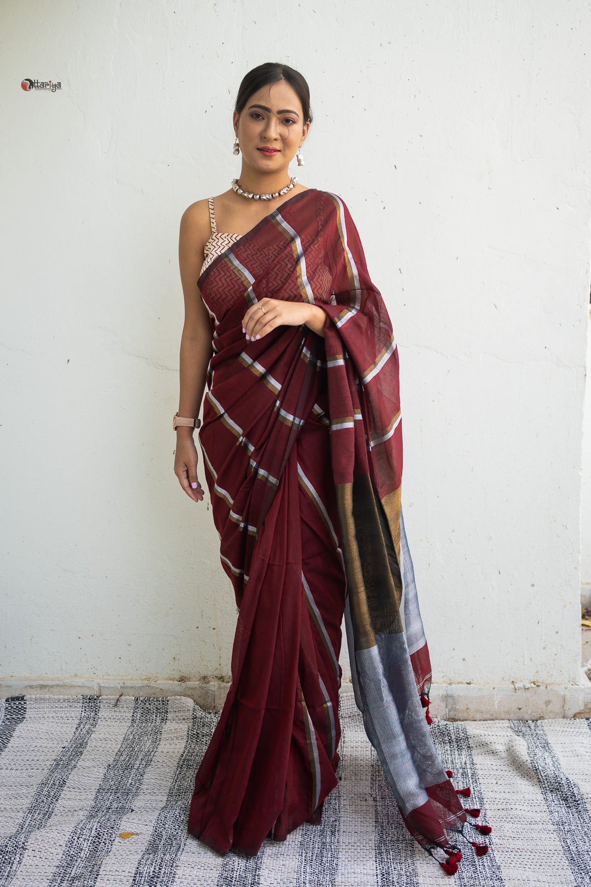 Marron Gold Handloom Saree