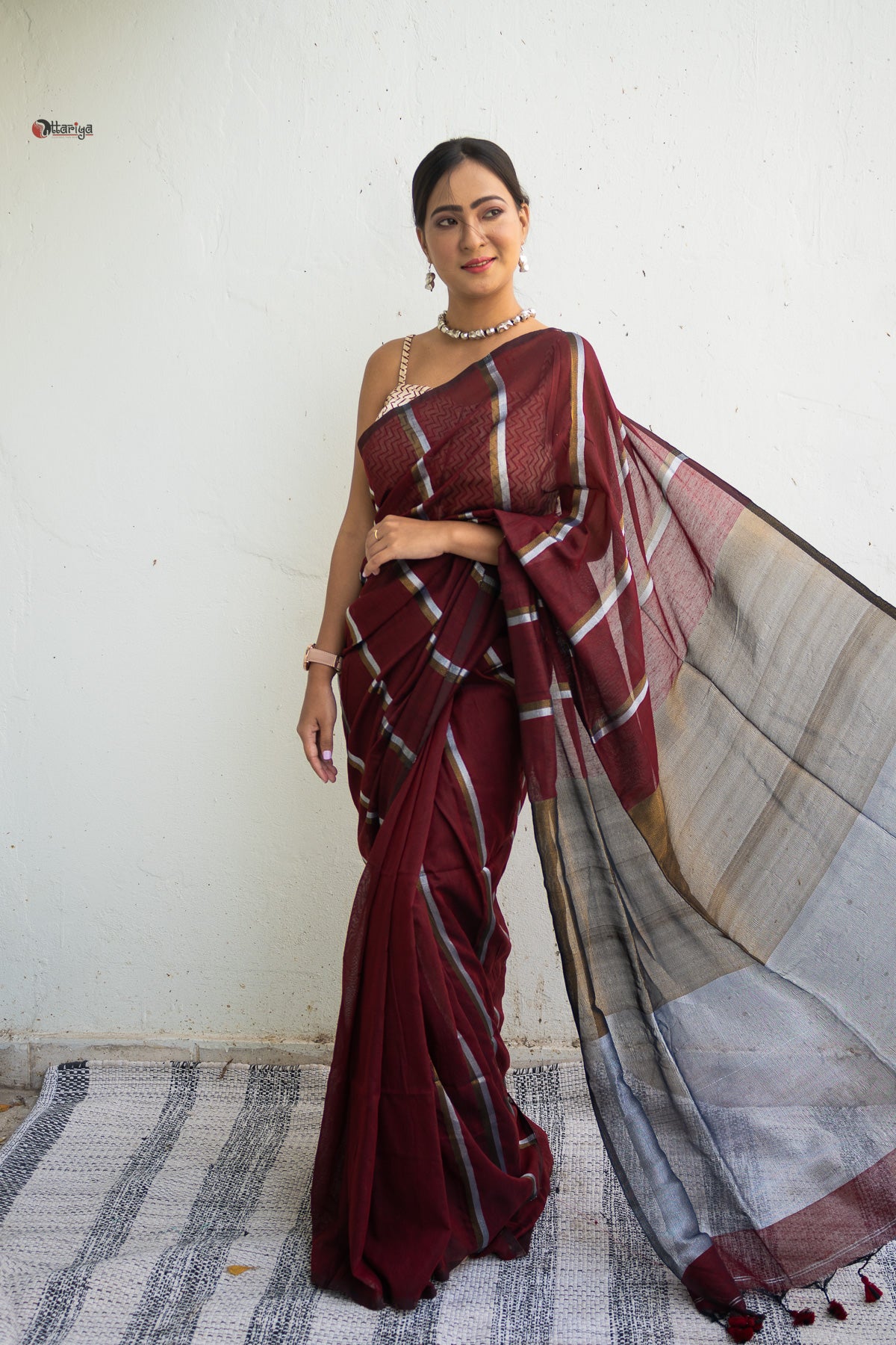 Marron Gold Handloom Saree