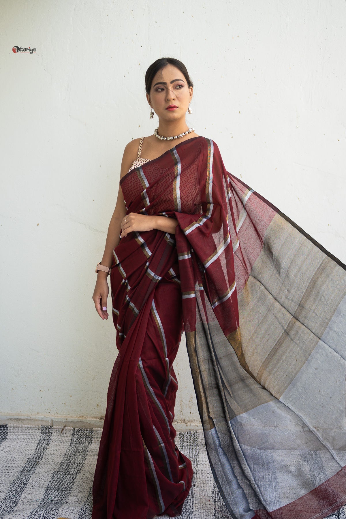 Marron Gold Handloom Saree