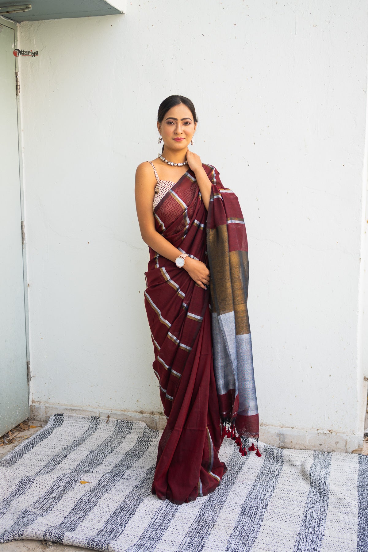 Marron Gold Handloom Saree