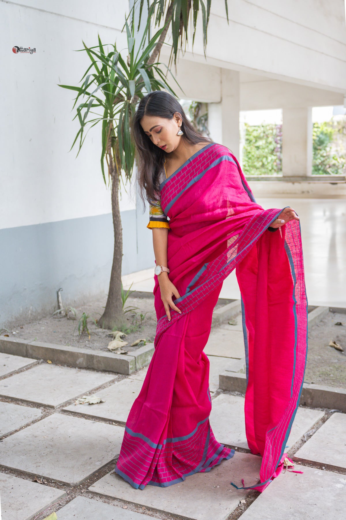 Pink O Love Linen Saree