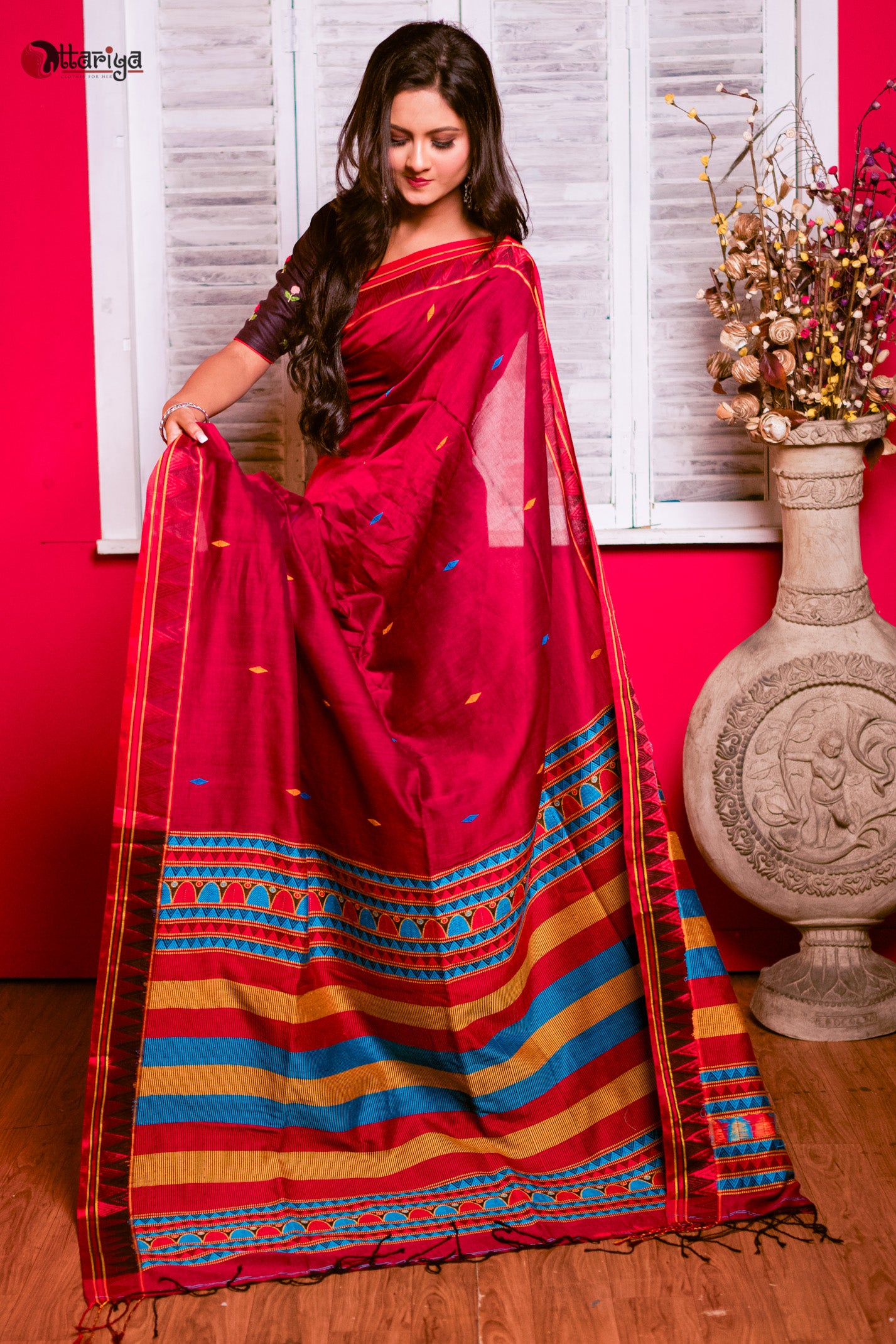 Maroon dongria Saree - Uttariya