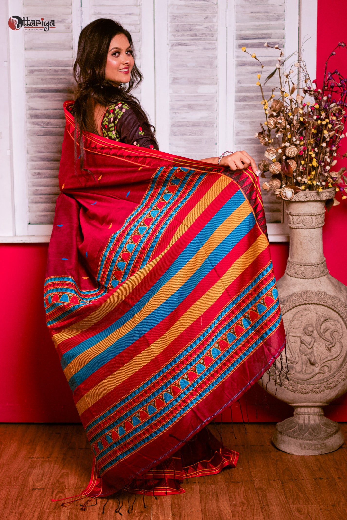 Maroon dongria Saree - Uttariya