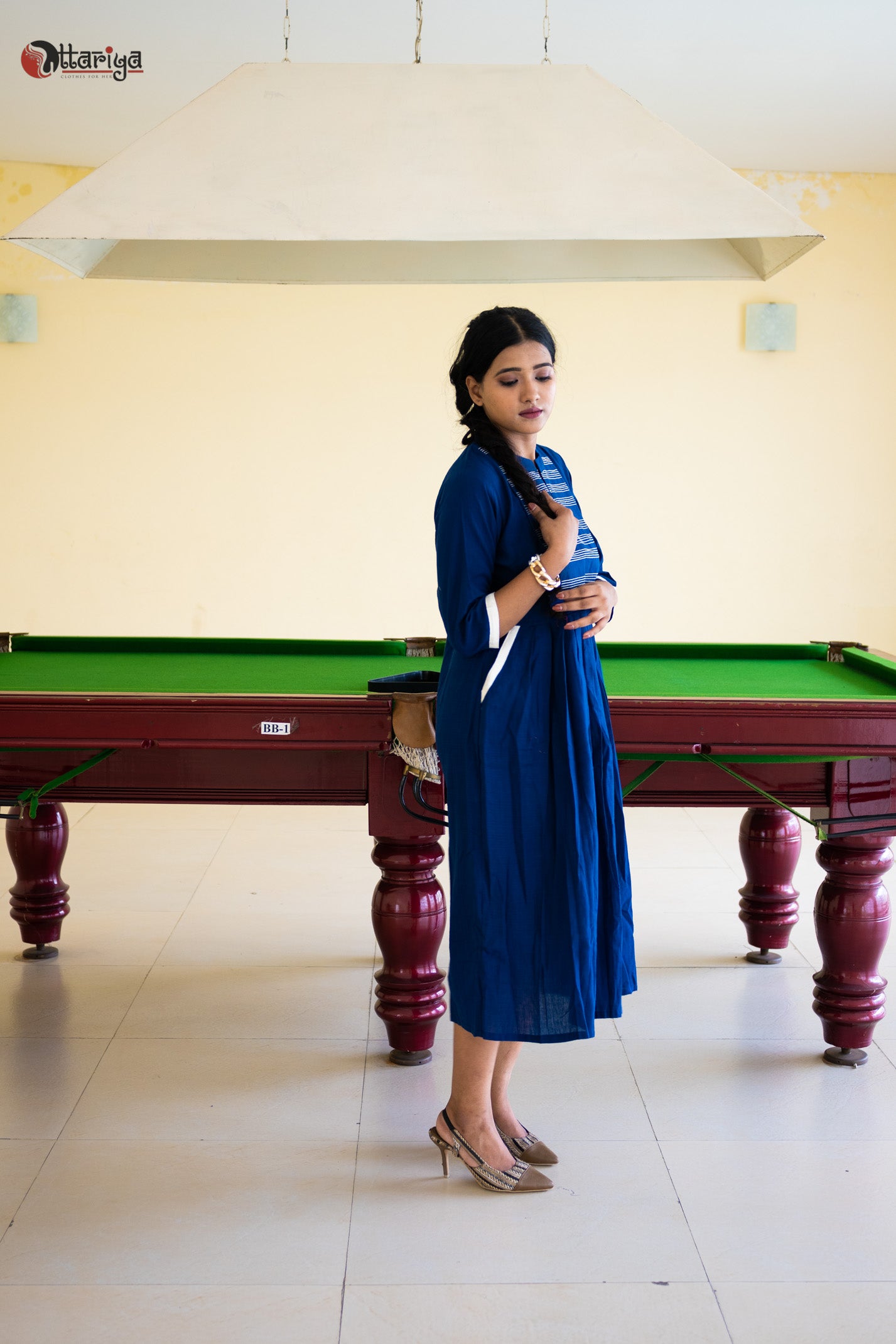 Navy Twilight Embroidery Jamdani Cotton Dress - Uttariya