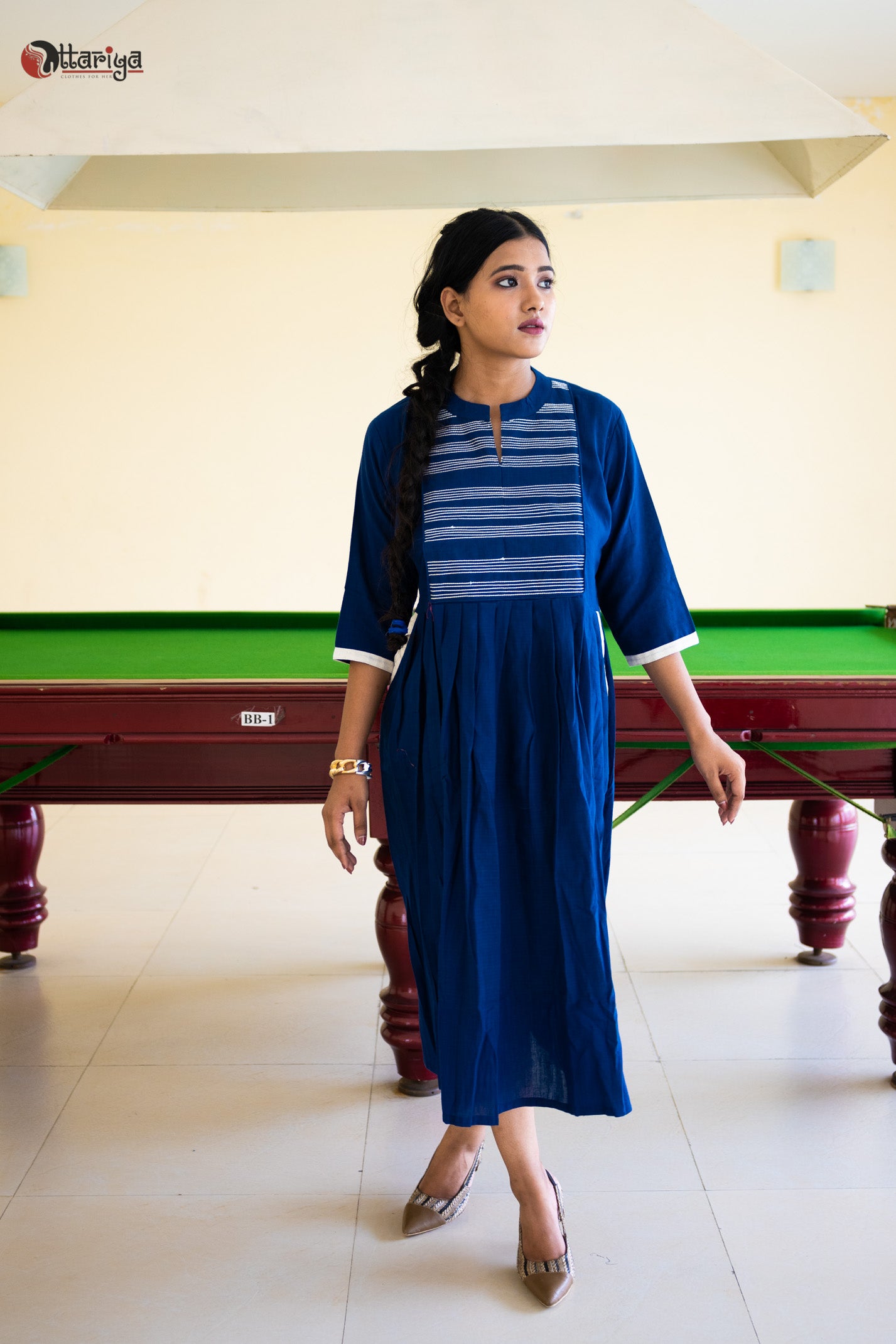 Navy Twilight Embroidery Jamdani Cotton Dress - Uttariya