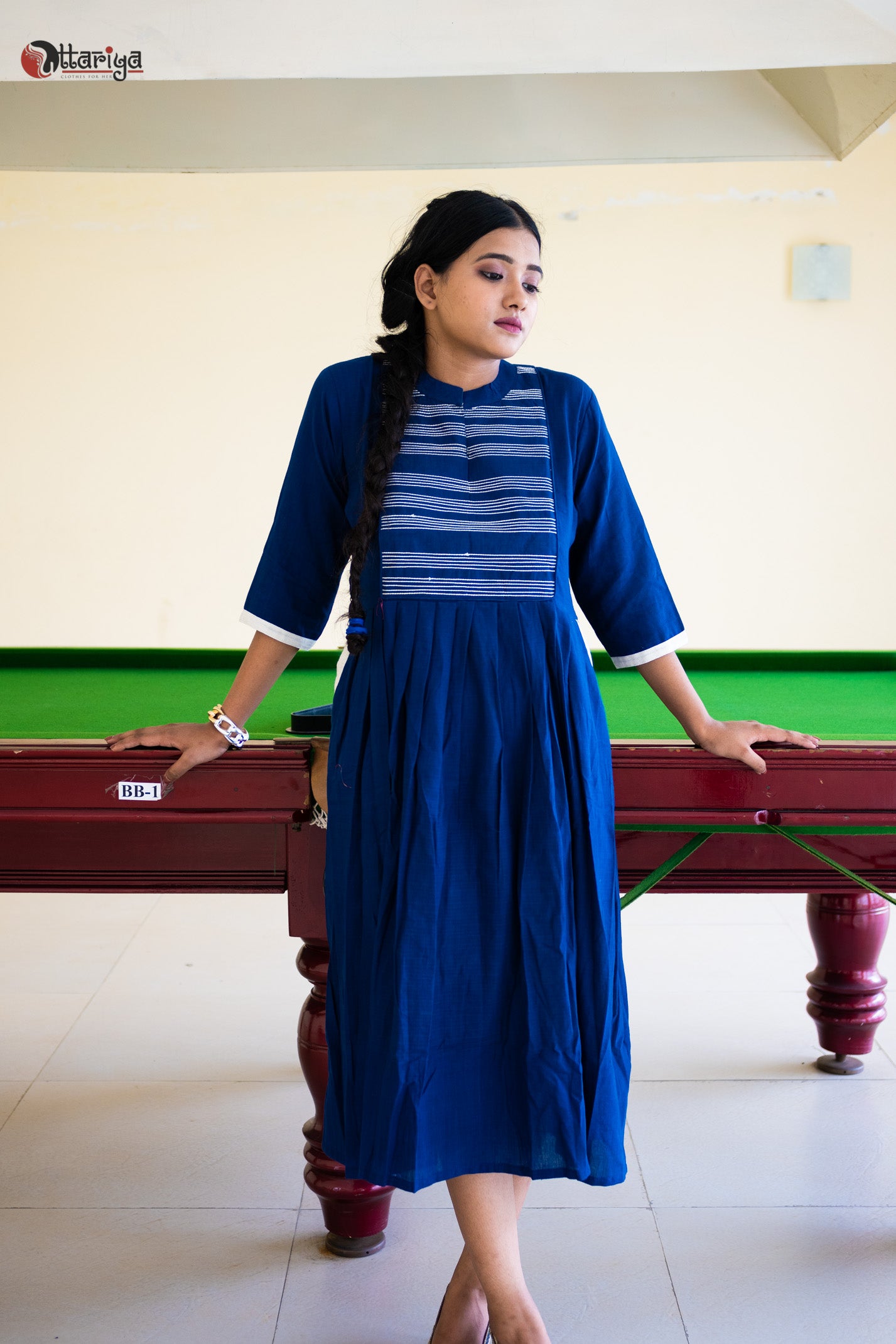 Navy Twilight Embroidery Jamdani Cotton Dress - Uttariya