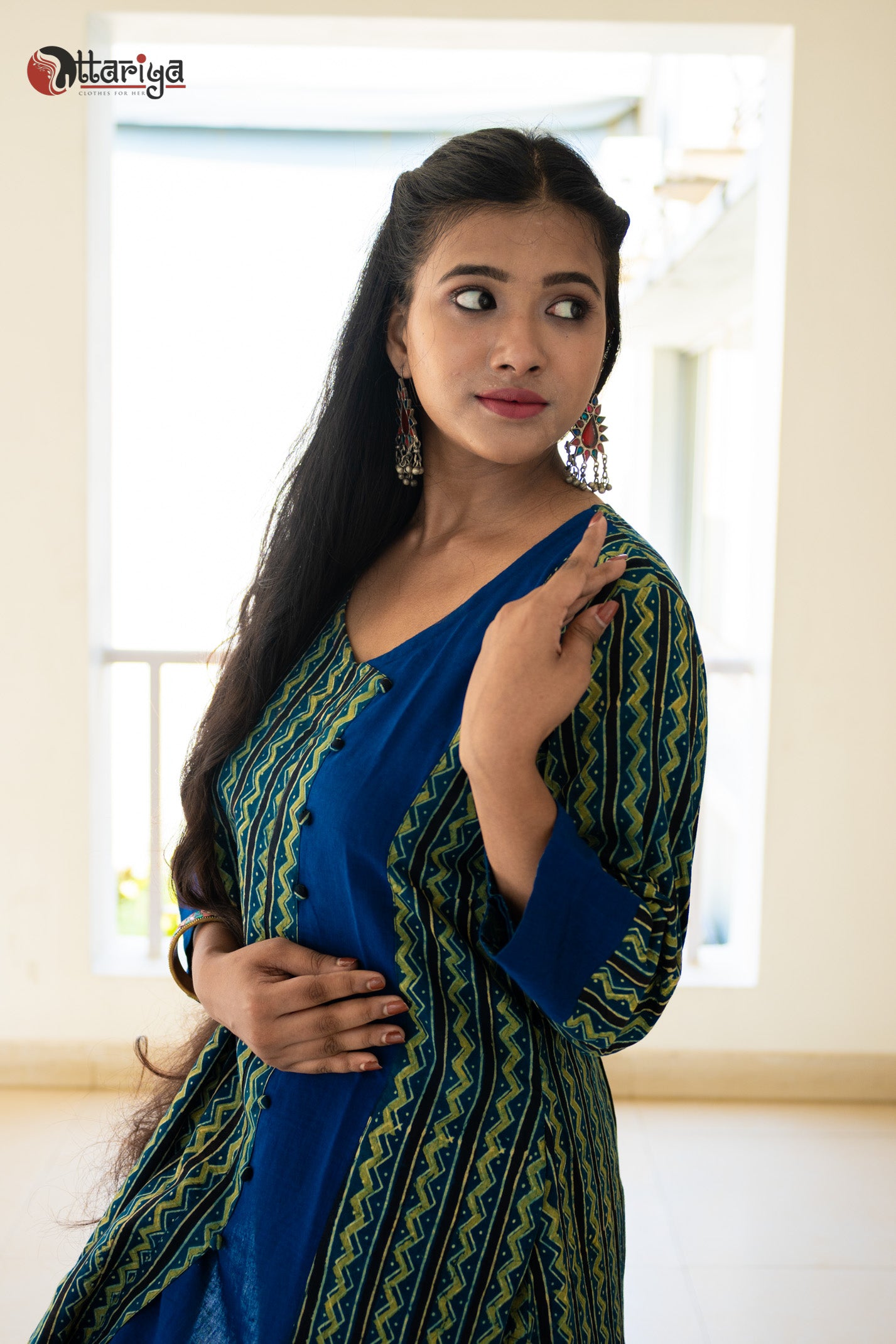 Organic Khadi Bliss Ajrakh Cotton Kurti - Uttariya