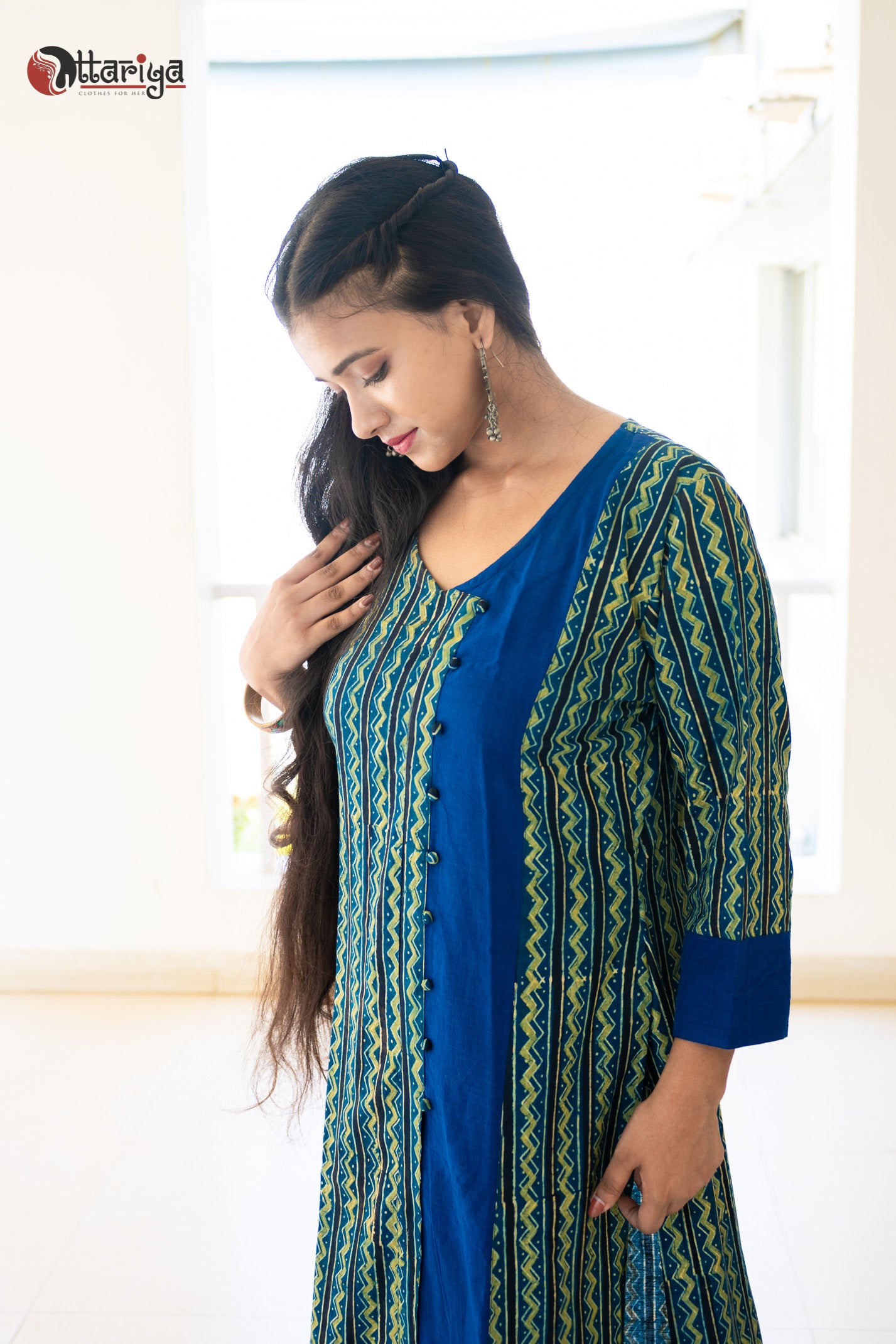 Organic Khadi Bliss Ajrakh Cotton Kurti - Uttariya