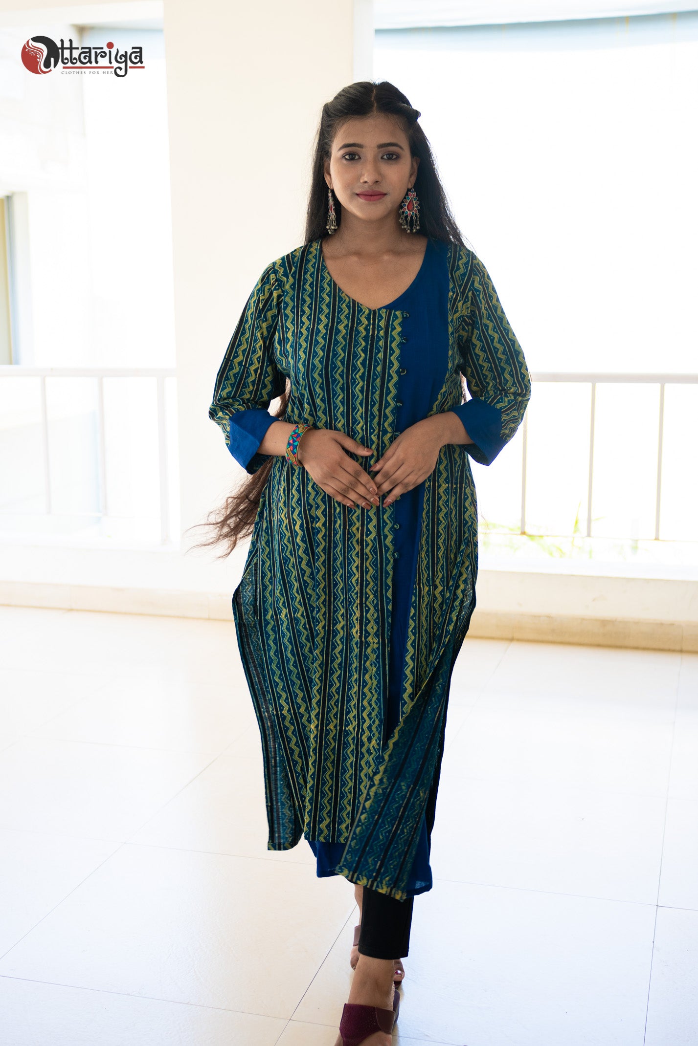 Organic Khadi Bliss Ajrakh Cotton Kurti - Uttariya