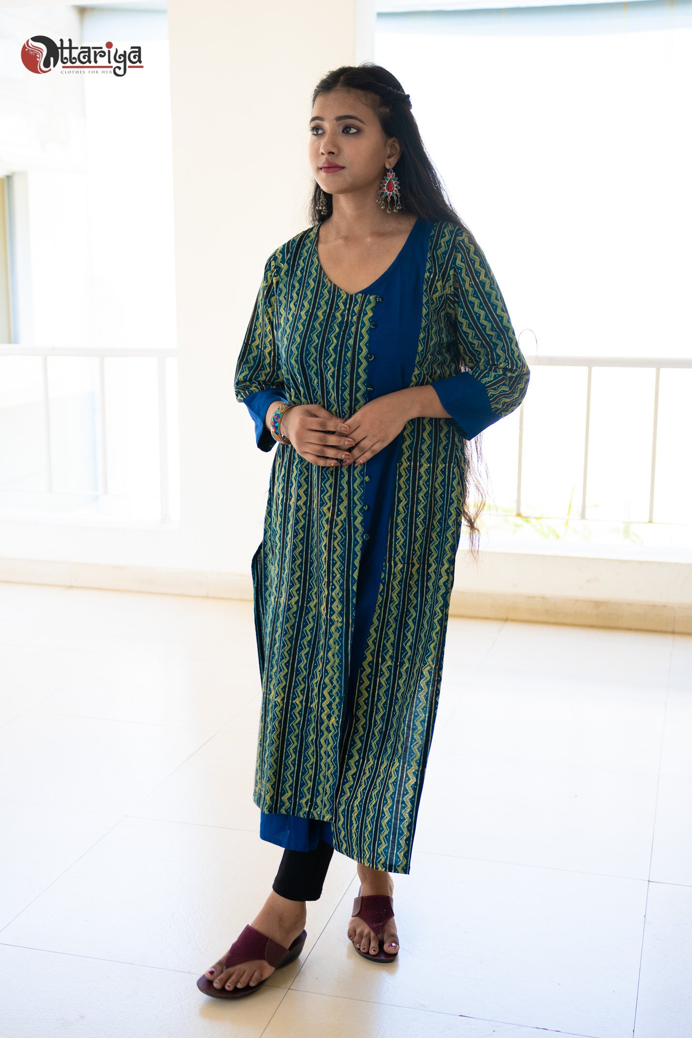 Organic Khadi Bliss Ajrakh Cotton Kurti - Uttariya