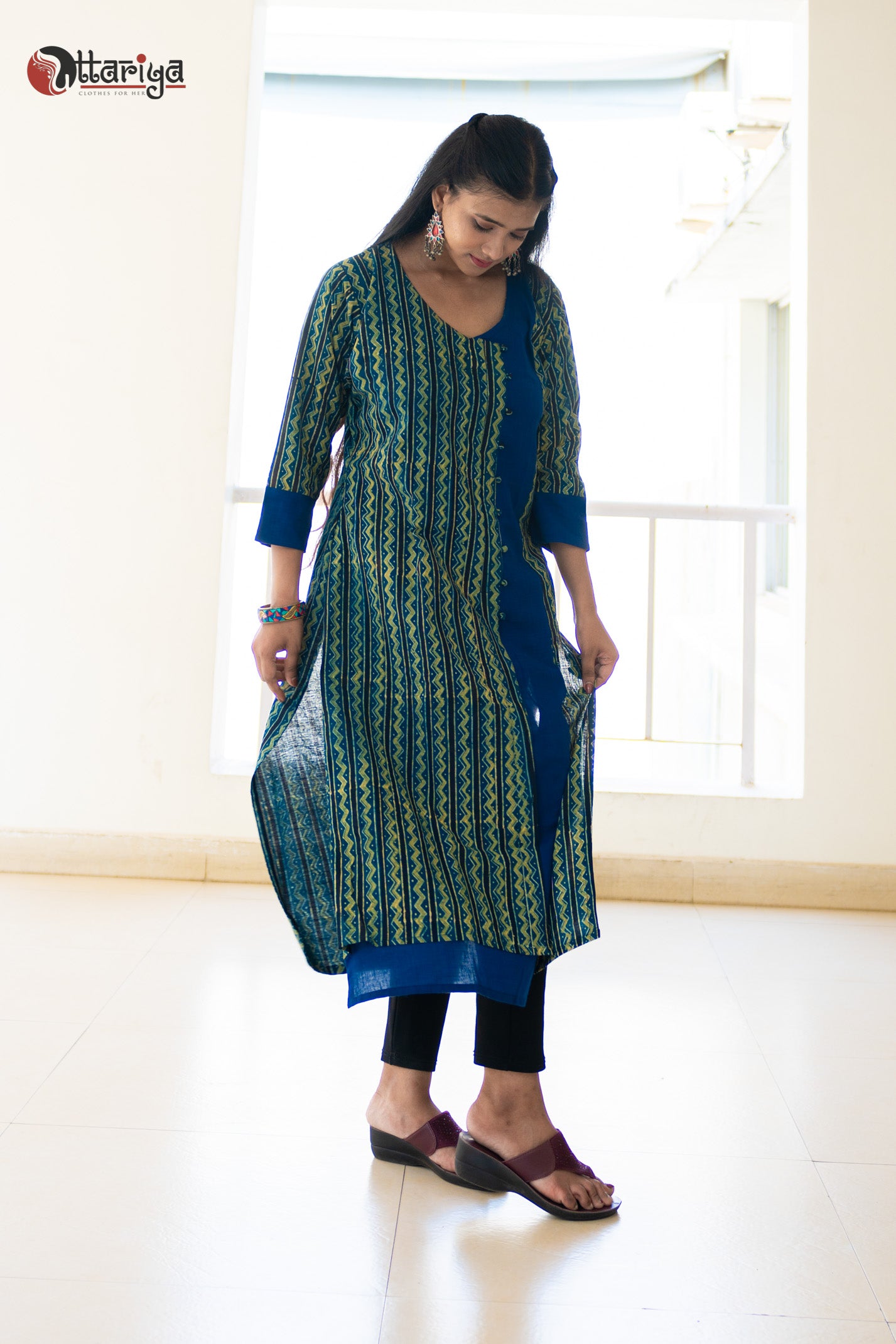 Organic Khadi Bliss Ajrakh Cotton Kurti - Uttariya