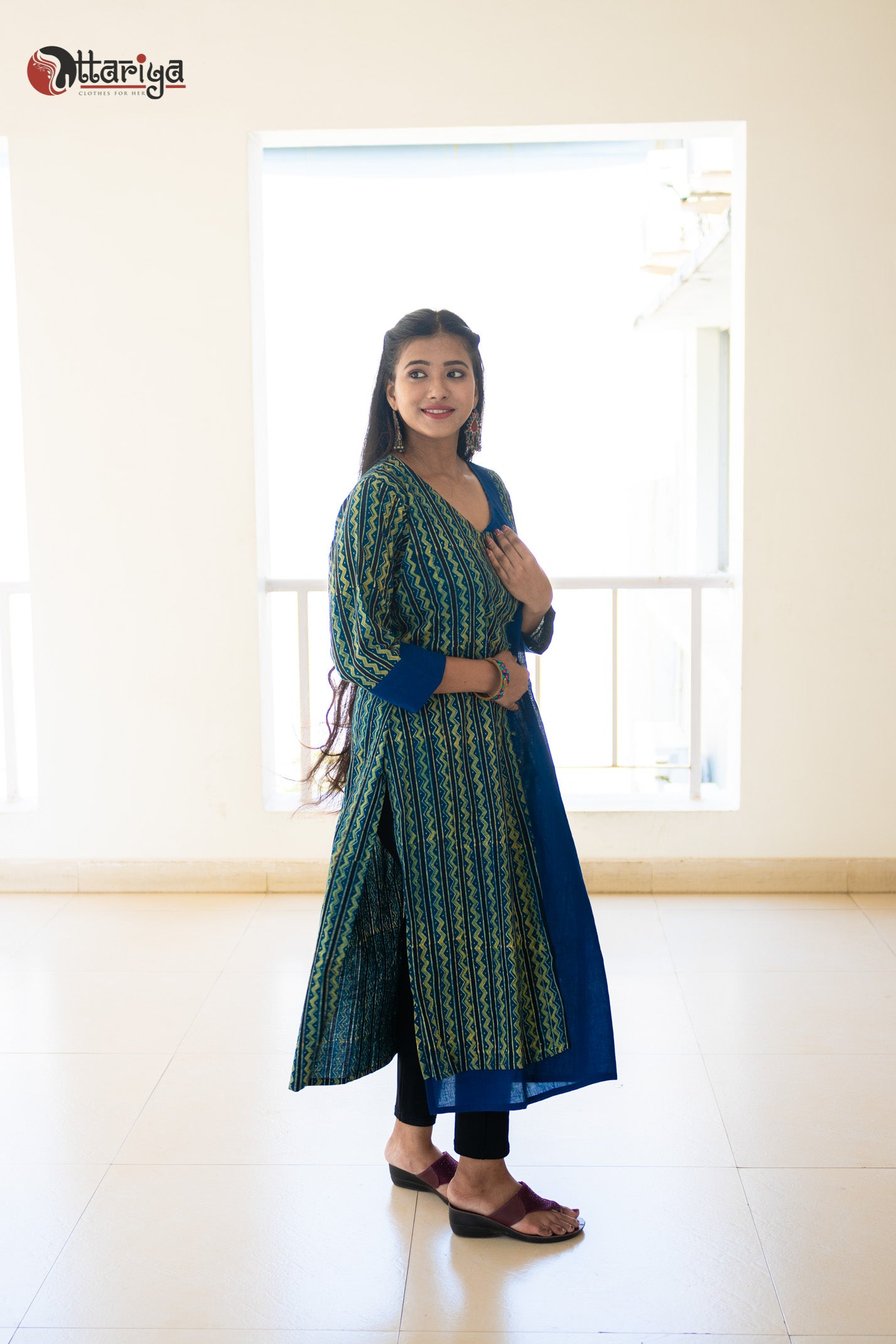 Organic Khadi Bliss Ajrakh Cotton Kurti - Uttariya