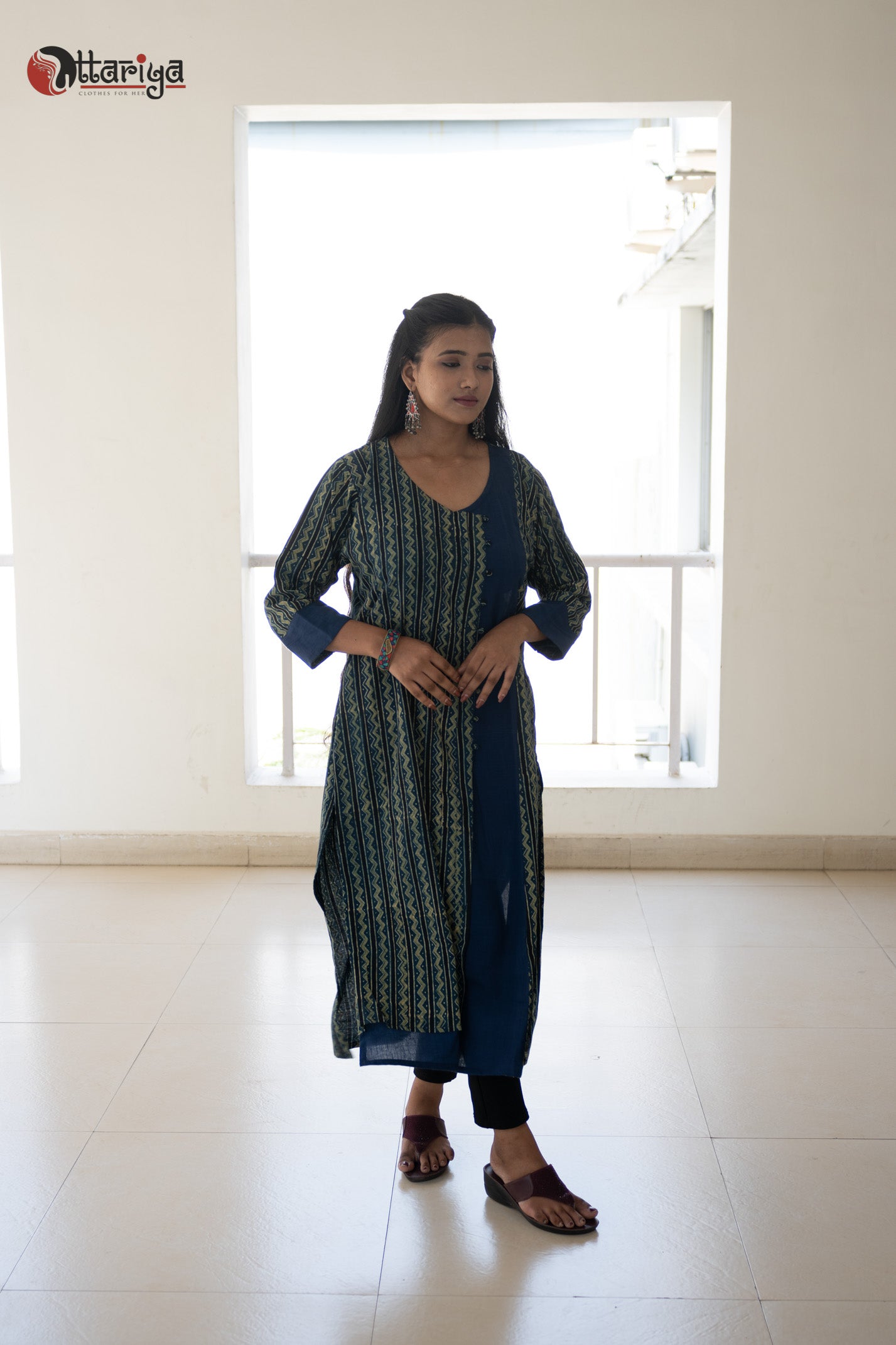 Organic Khadi Bliss Ajrakh Cotton Kurti - Uttariya