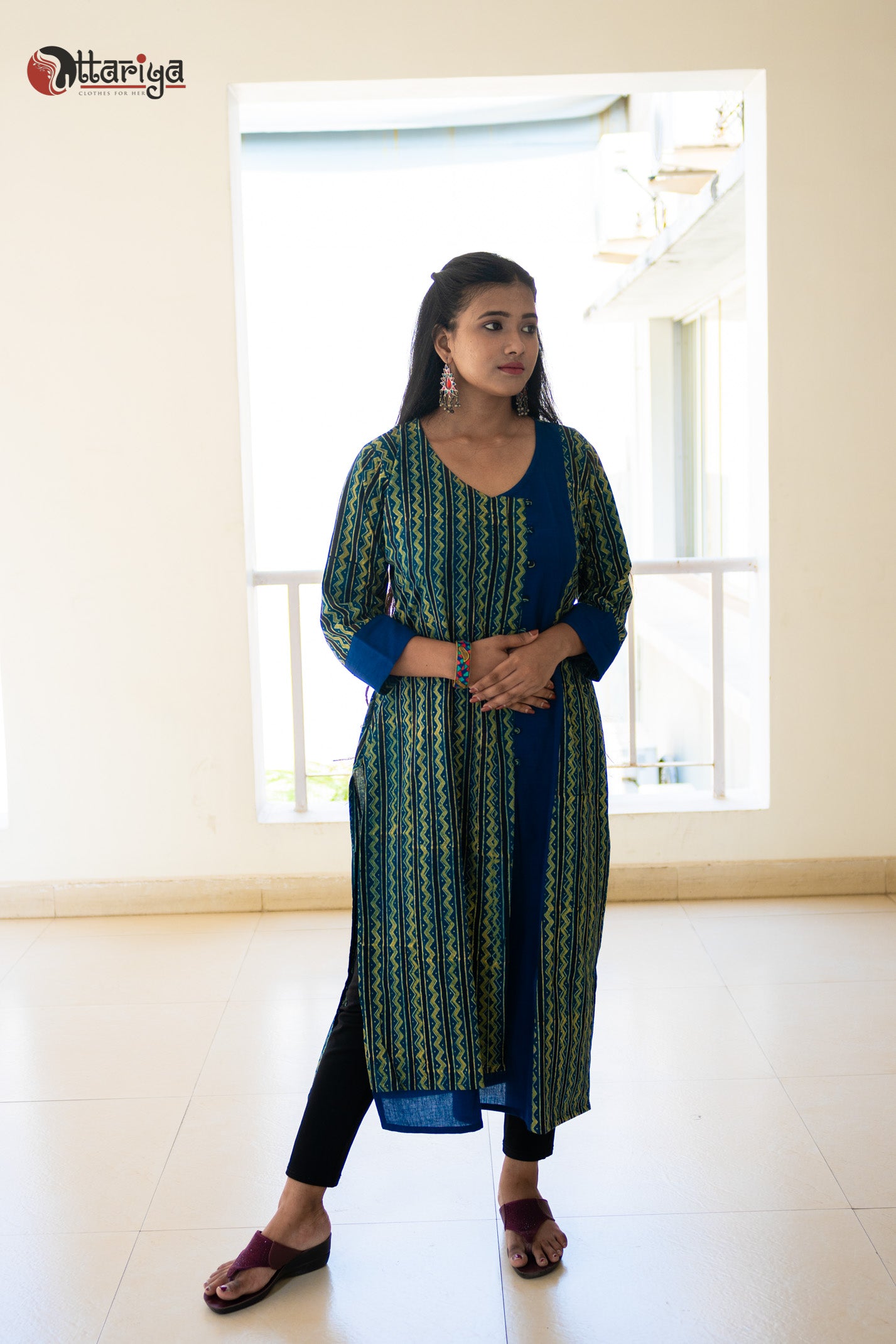 Organic Khadi Bliss Ajrakh Cotton Kurti - Uttariya