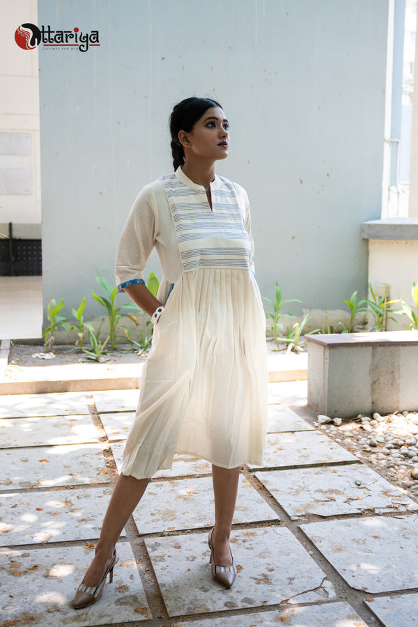 Swan White Grace Embroidered Cotton Dress - Uttariya