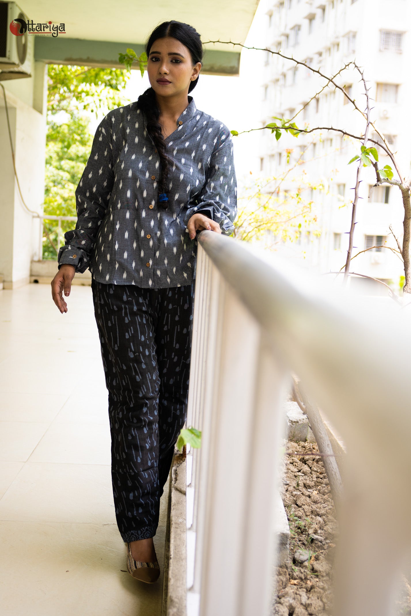 Dove Grey Drape Co Ords Set - Uttariya