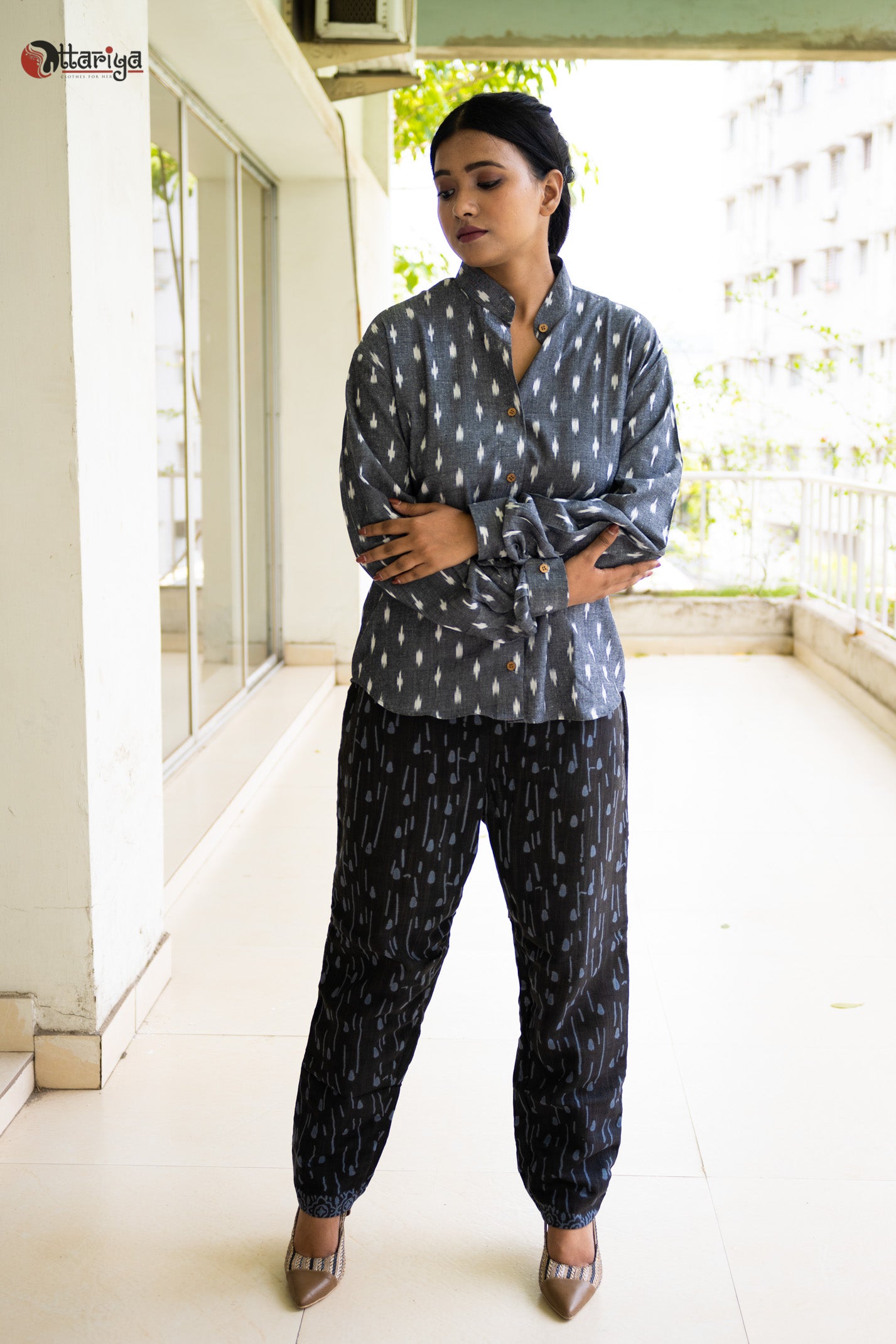 Dove Grey Drape Co Ords Set - Uttariya