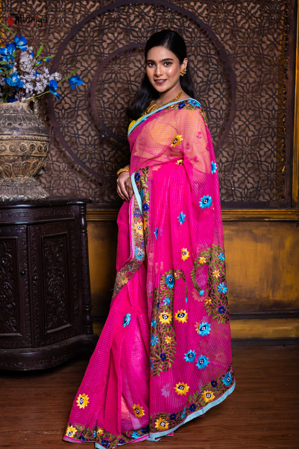 Pink Rani Pasmina Saree - Uttariya