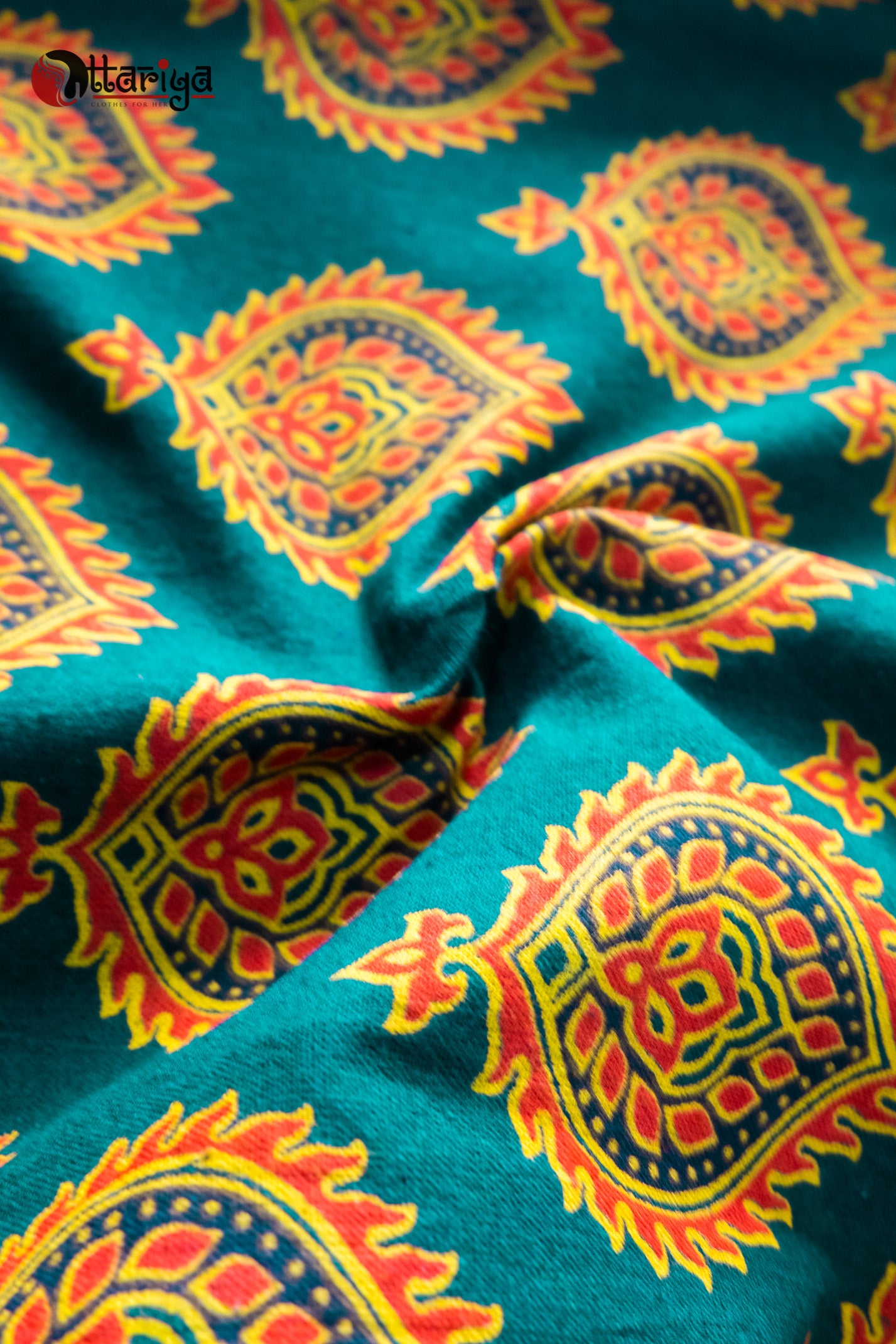 Teal Green Ajrakh FAbric