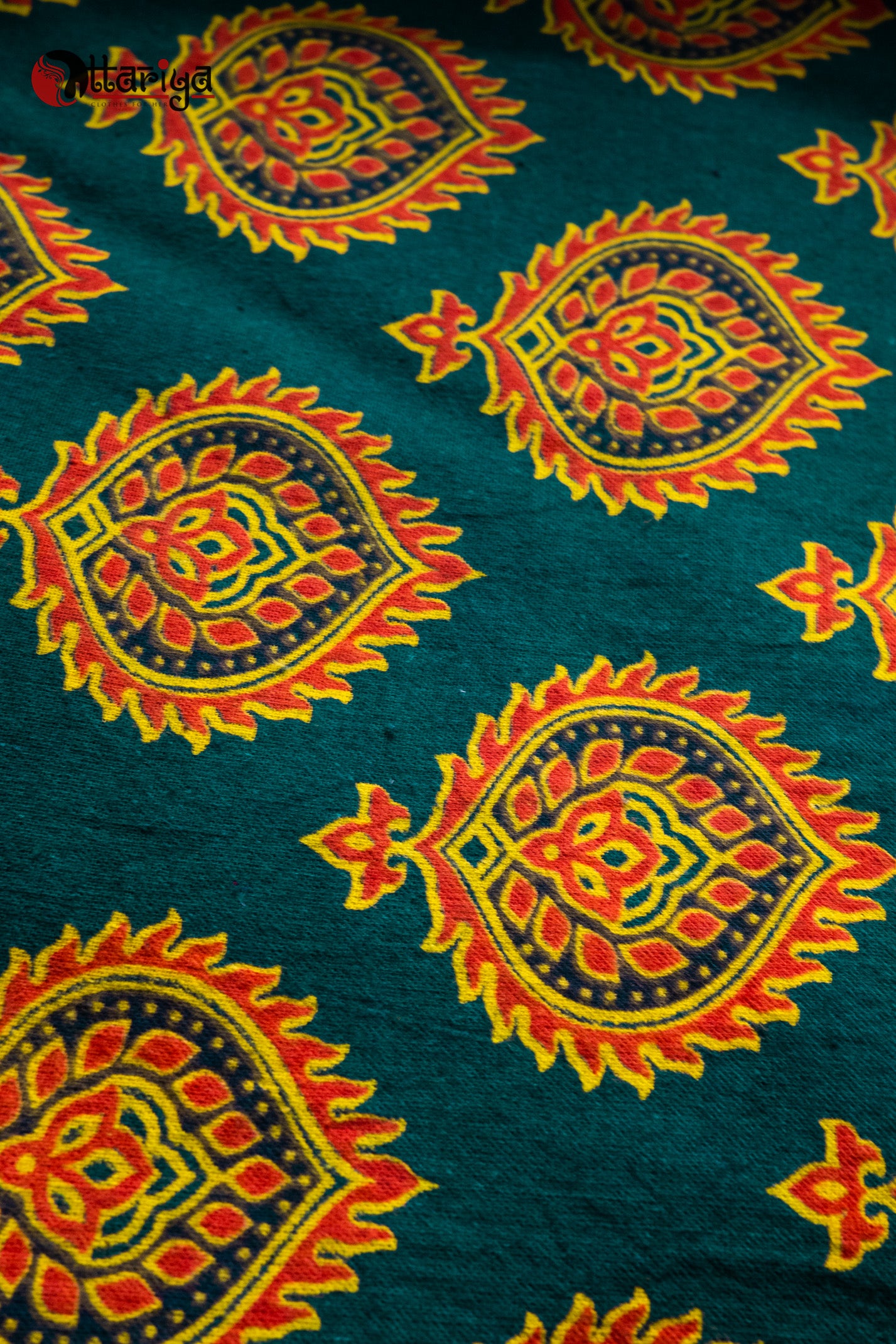 Teal Green Ajrakh FAbric