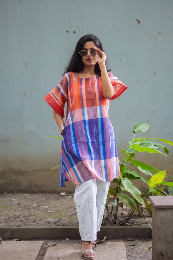 Gamcha Handloom Dress-Kurta — Multicolor Check - Uttariya