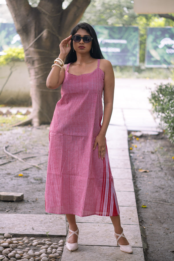 Pinjra — Handwoven Gamcha Cotton Slip Dress