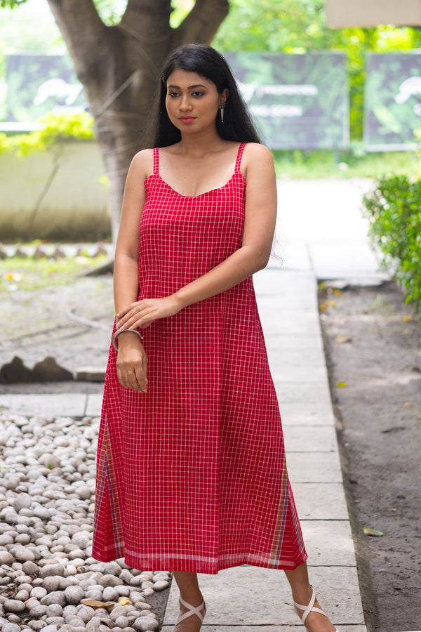 Rekha — Handwoven Gamcha Cotton Slip Dress