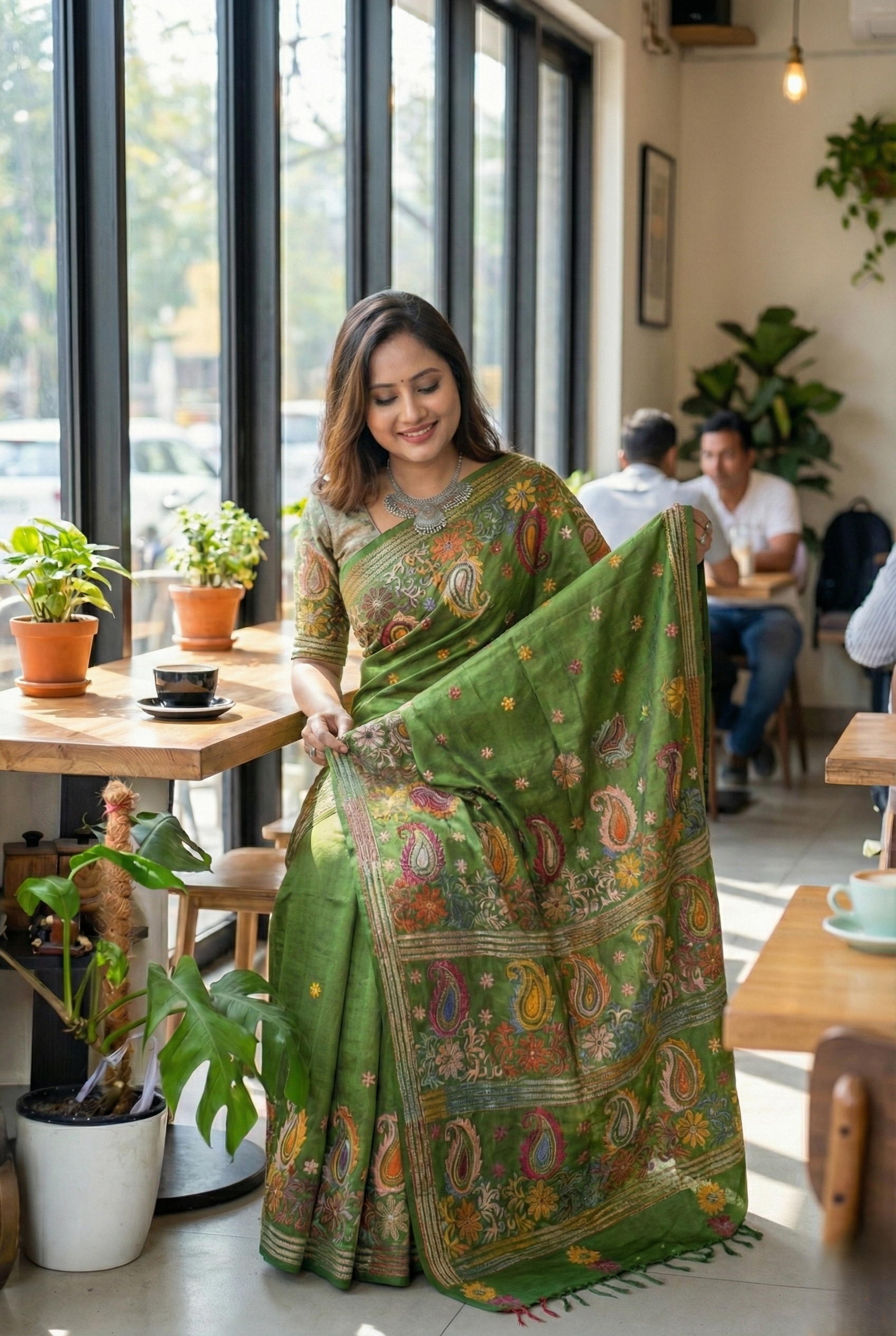 olive Katha silk saree