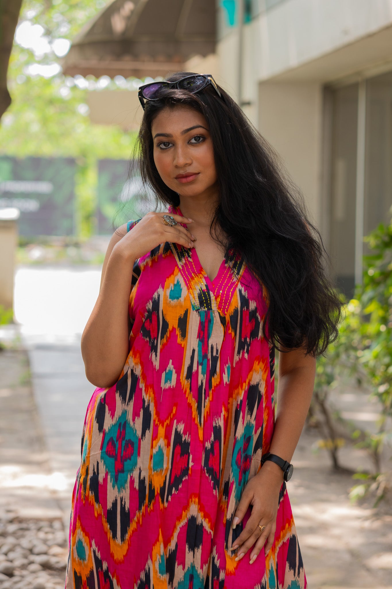 Ikkat rose Dress - Uttariya