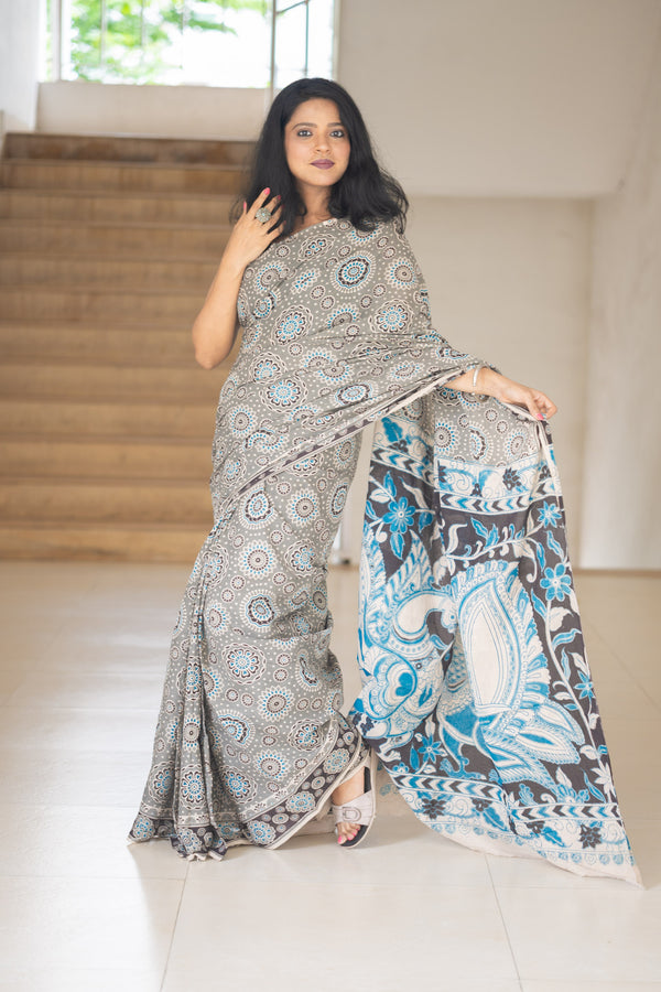 Lotus Kalamkari Cotton Saree
