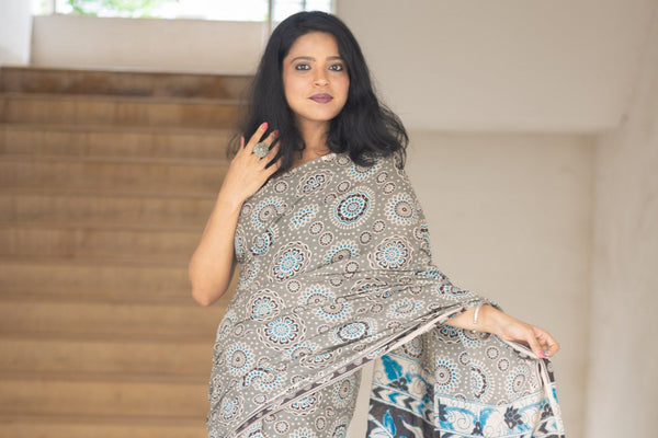 Lotus Kalamkari Cotton Saree