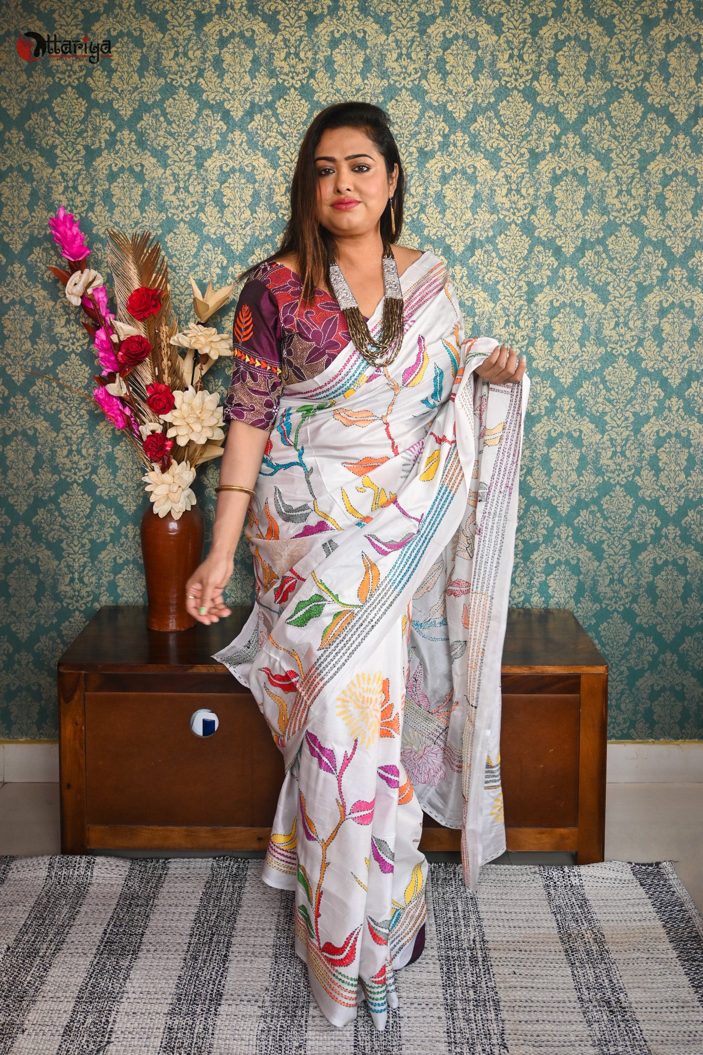 Multi colour Kantha saree