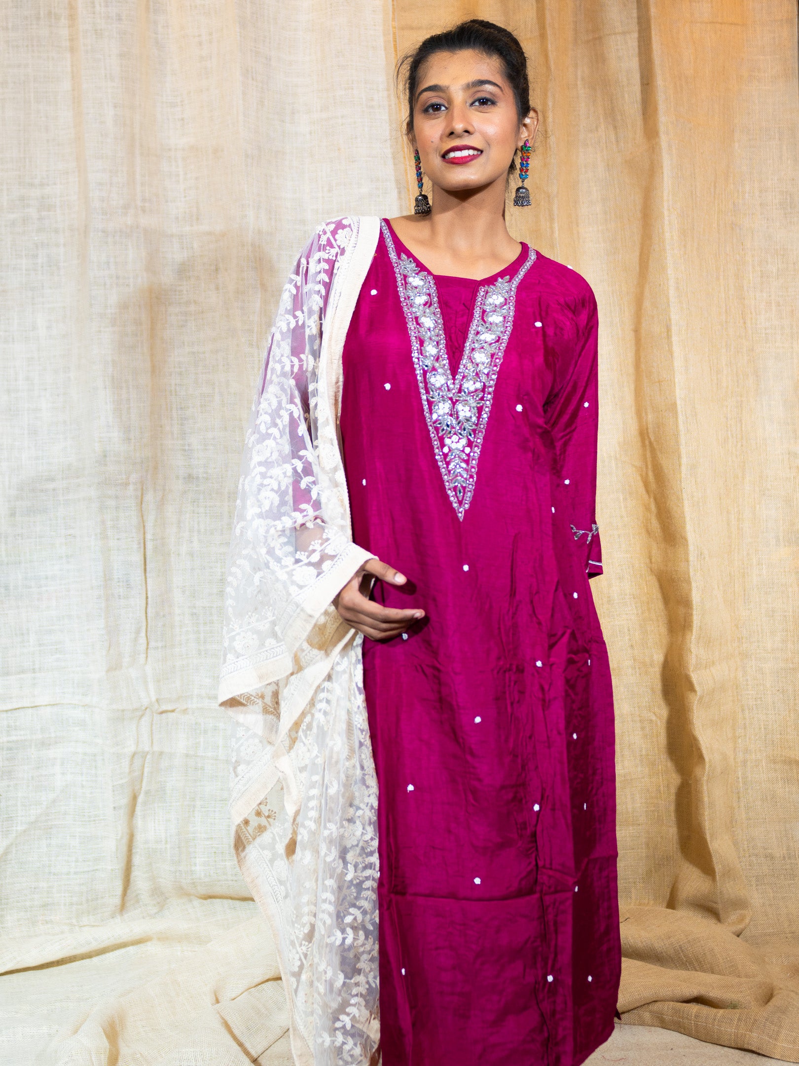 Ferrari Red Spark Zardosi Silk Kurta
