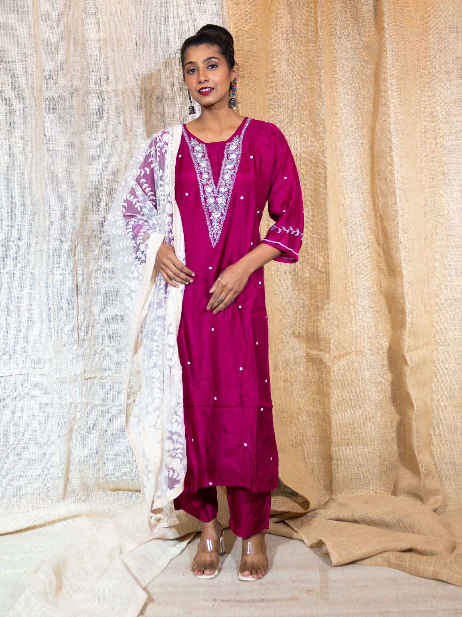 Ferrari Red Spark Zardosi Silk Kurta
